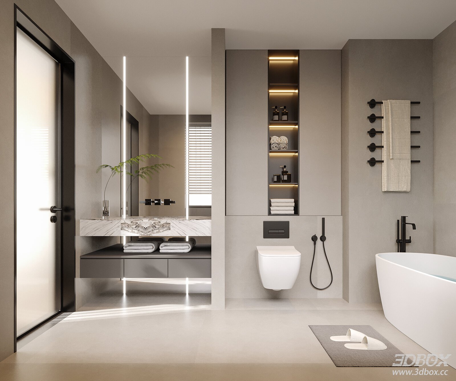 Modern Minimalist Bathroom Interior Scene