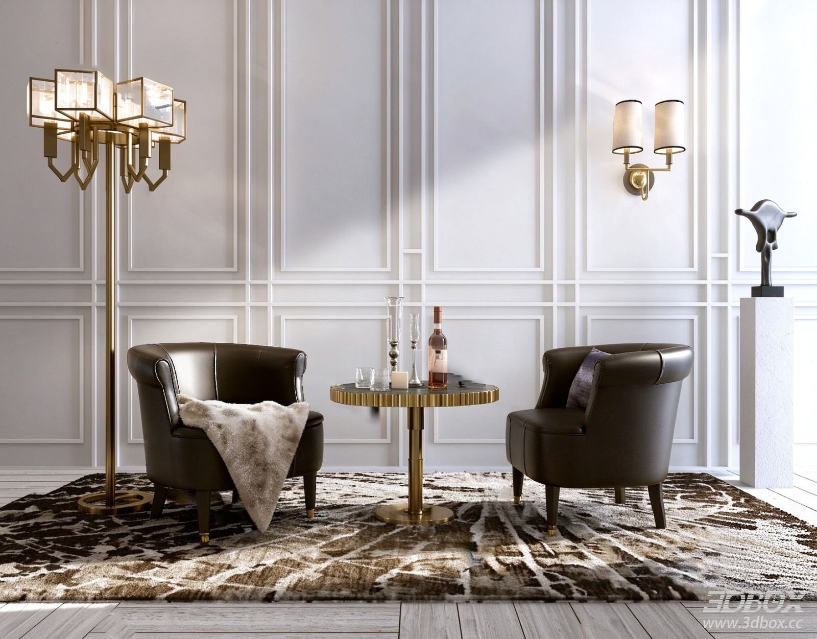 Modern Leather Single Armchair with Side Table Set