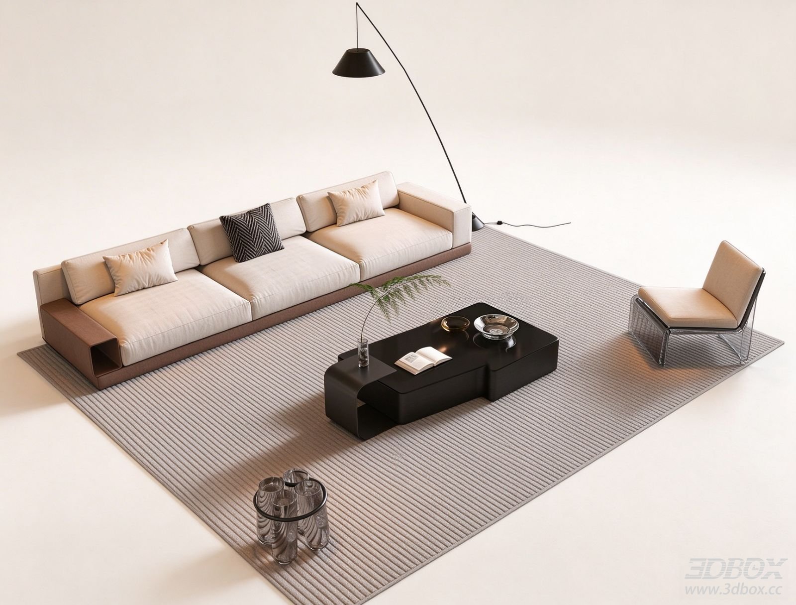 Modern Fabric Leather Sofa Set with Coffee Table and Armchair