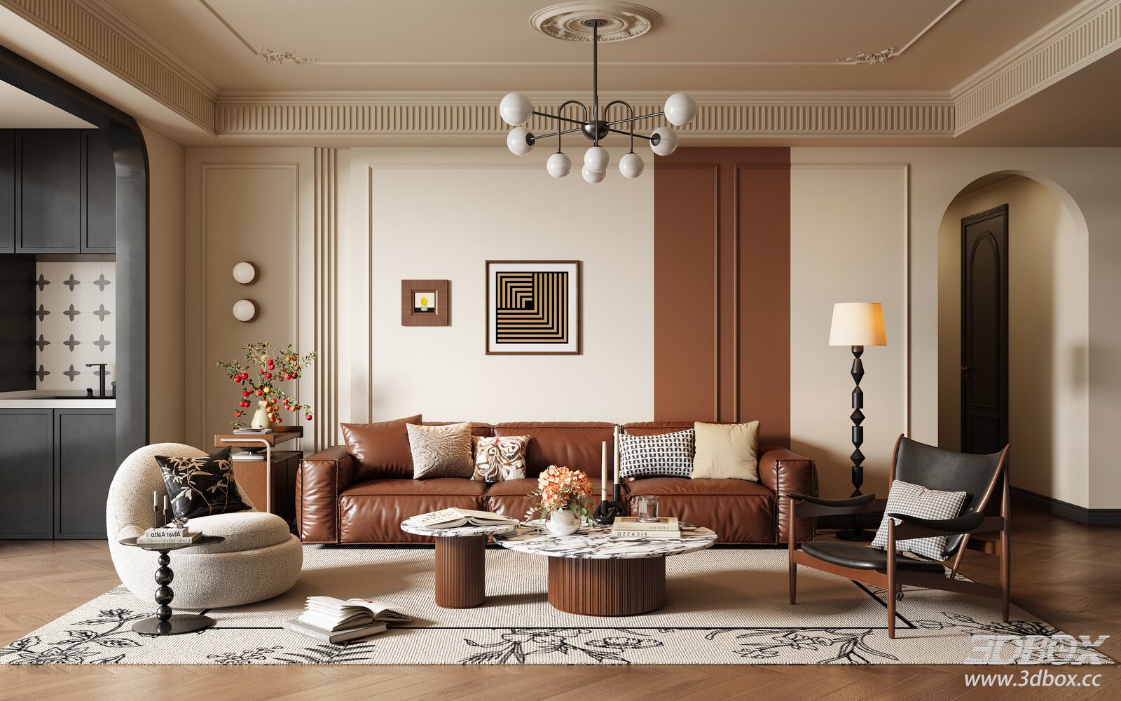 French Vintage Mid-Century Modern Living Room Interior Scene