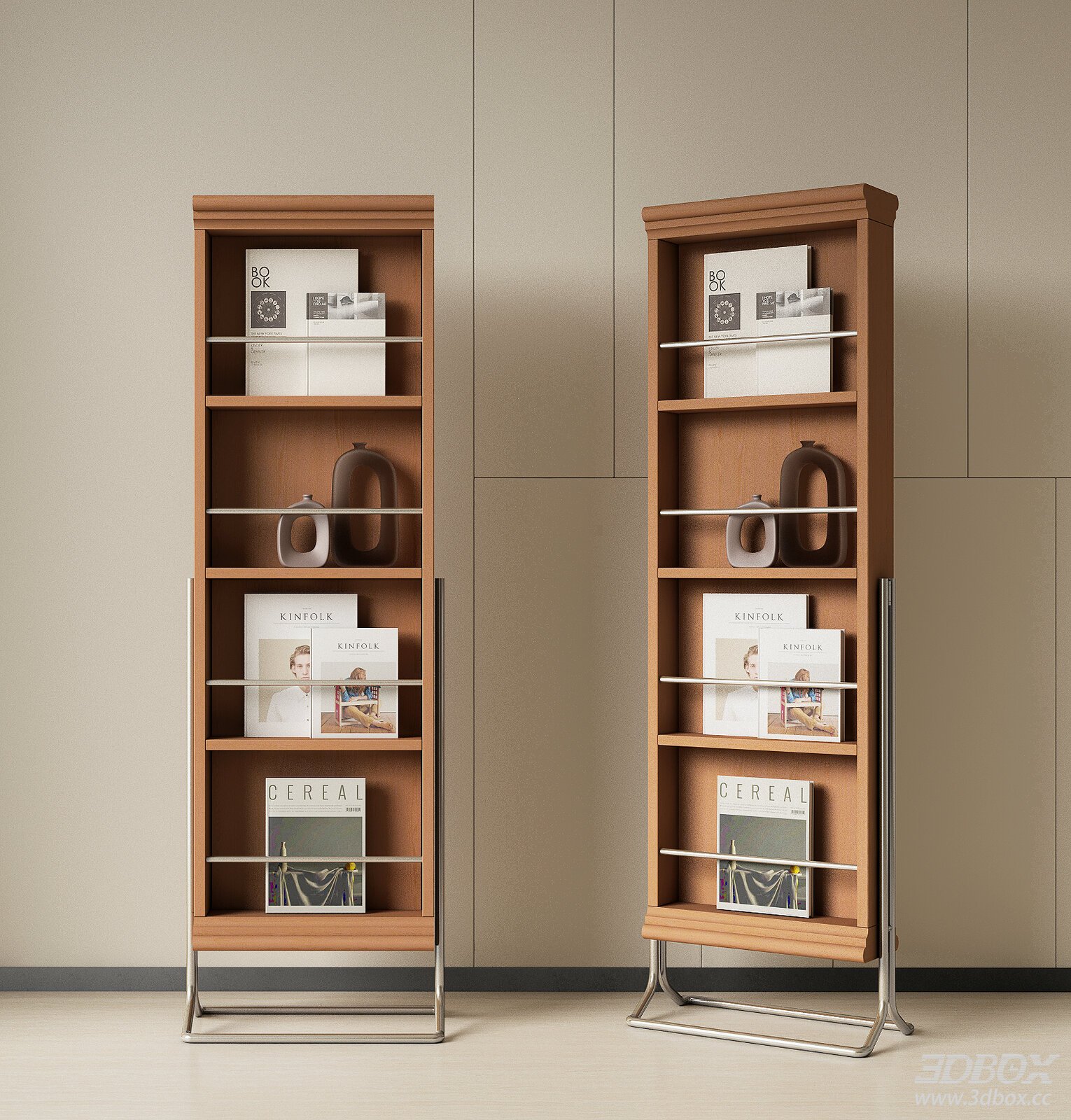 Modern Wooden Magazine Display Rack with Metal Base