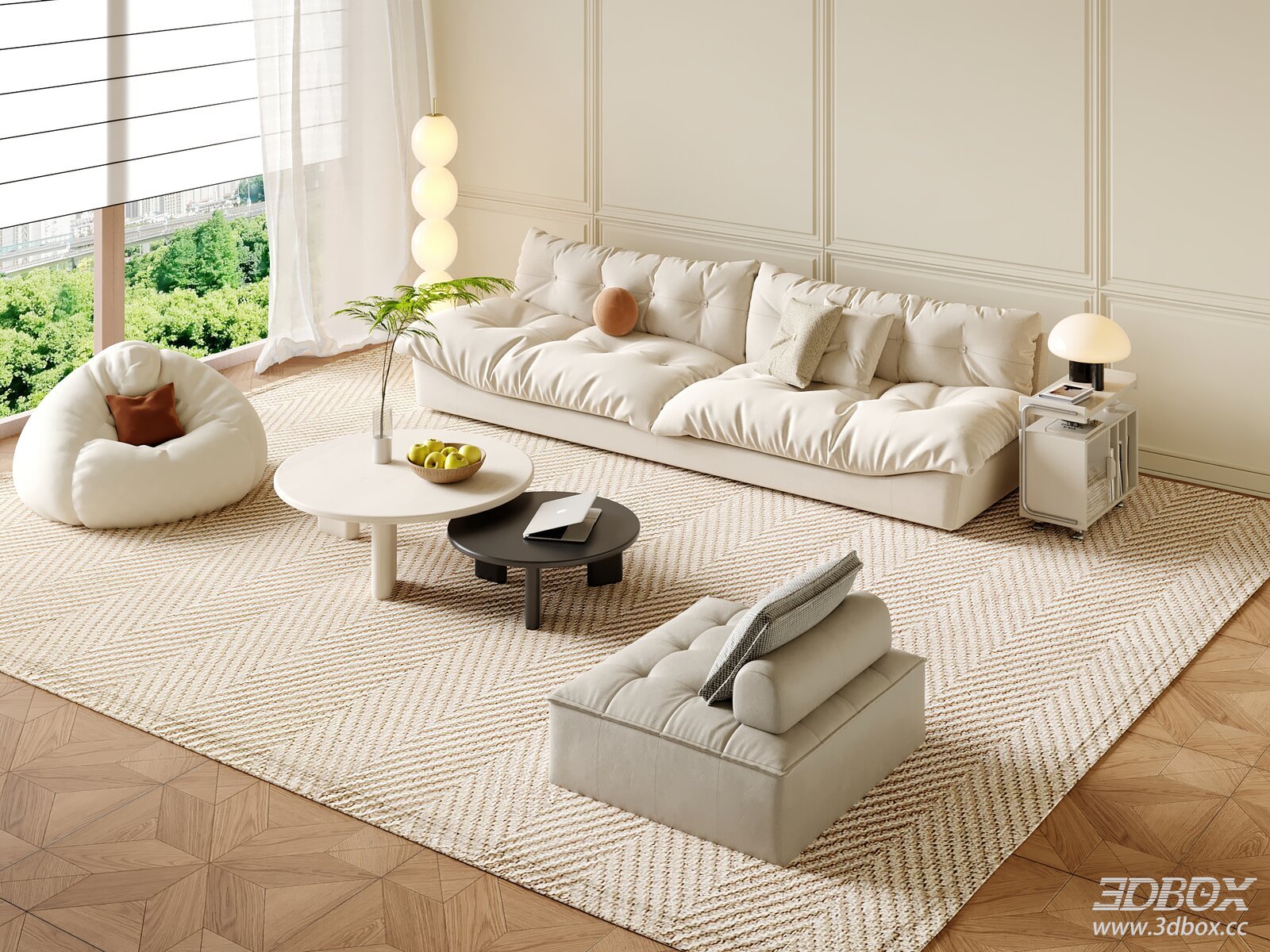 Modern Cream Style Living Room Sofa and Coffee Table Set