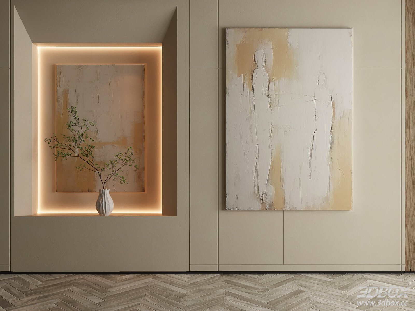 Modern Abstract Wall Art Decor Set with Niche and Vase
