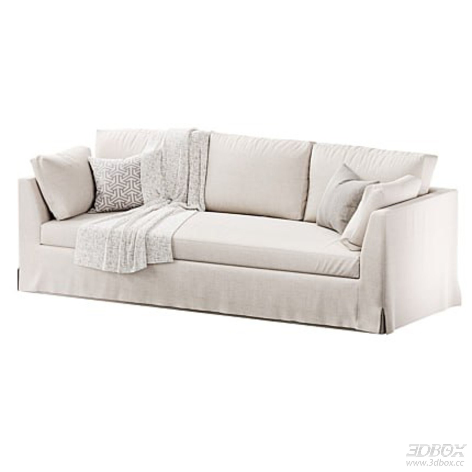 Modern Beige Fabric Three Seater Slipcover Sofa