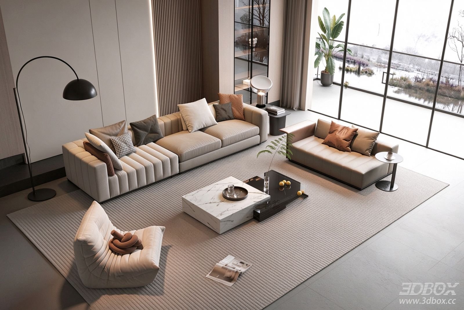 Modern Minimalist Living Room Sofa Set With Marble Coffee Table