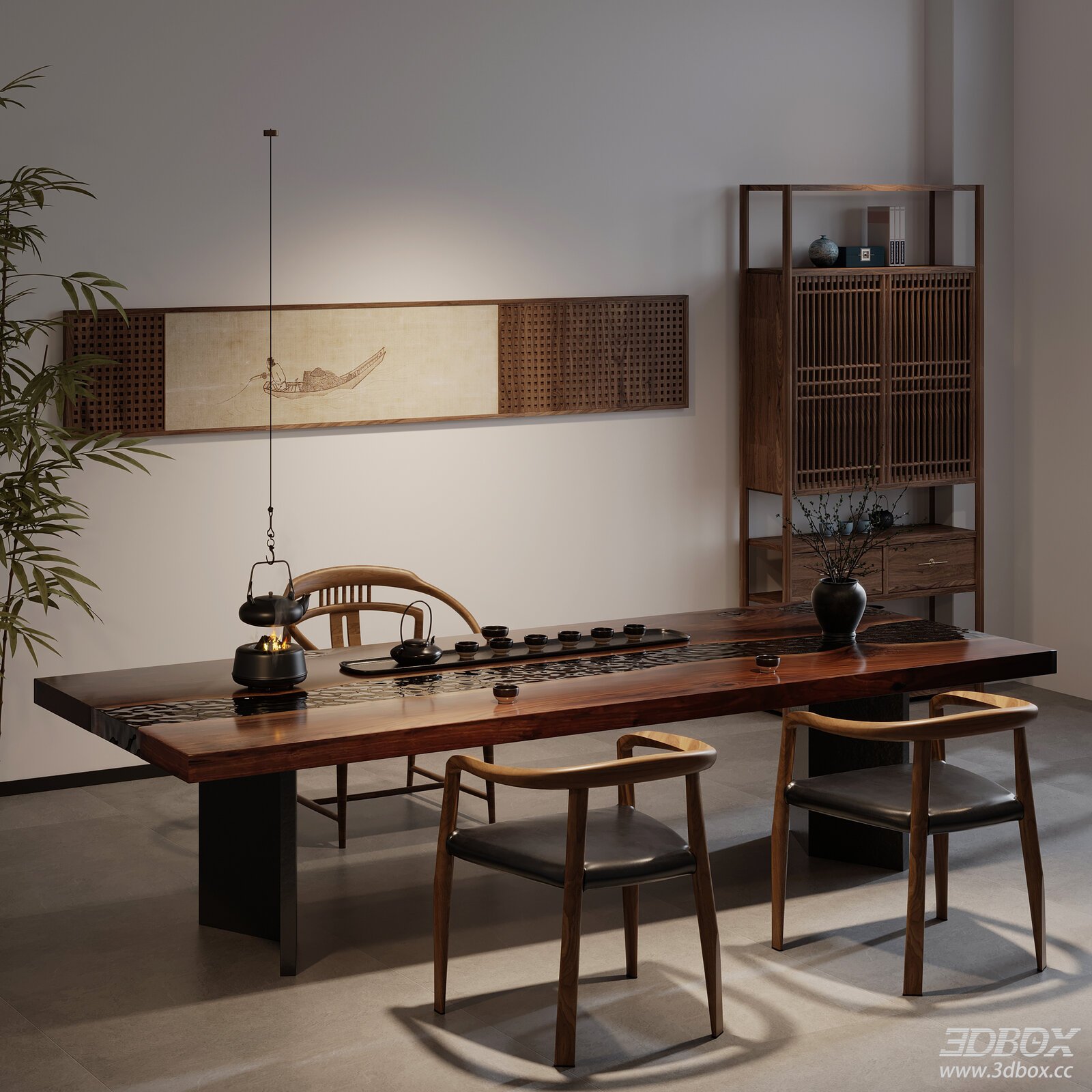 New Chinese Style Tea Room With Tea Table And Armchairs