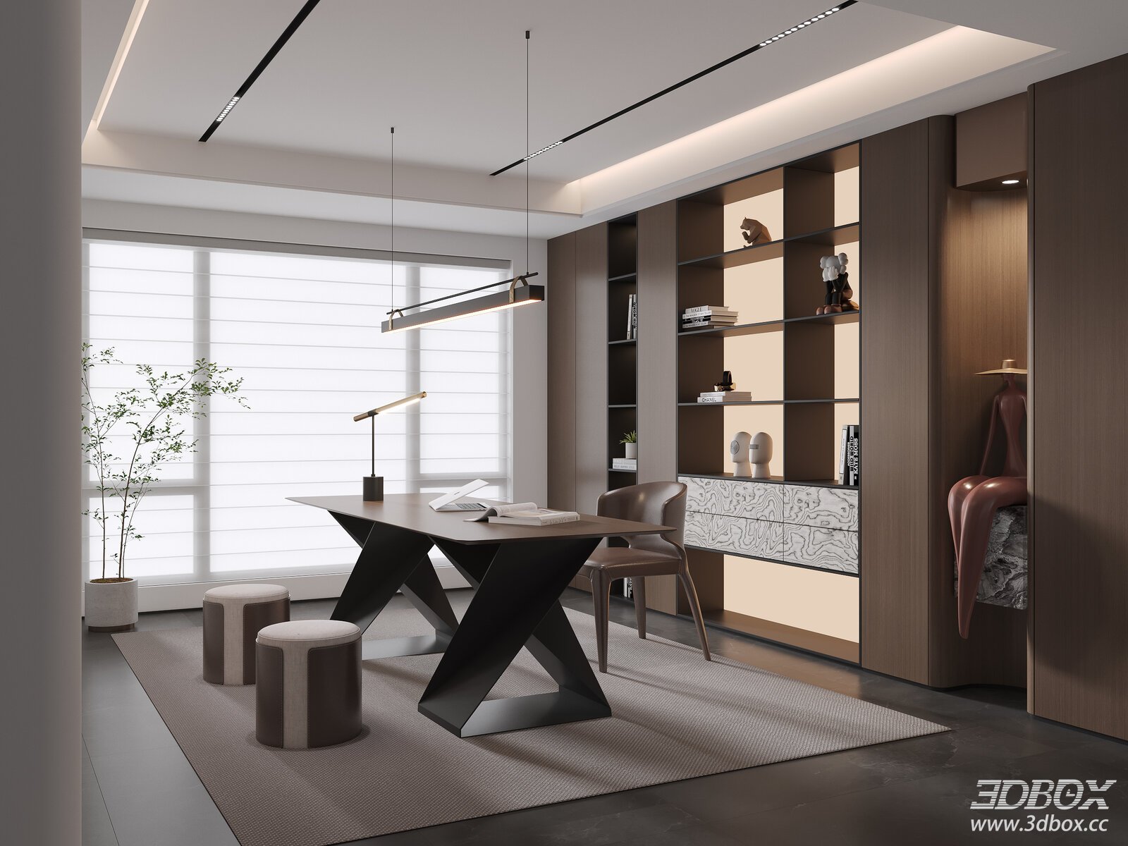 Modern Italian Style Study Work Room Interior