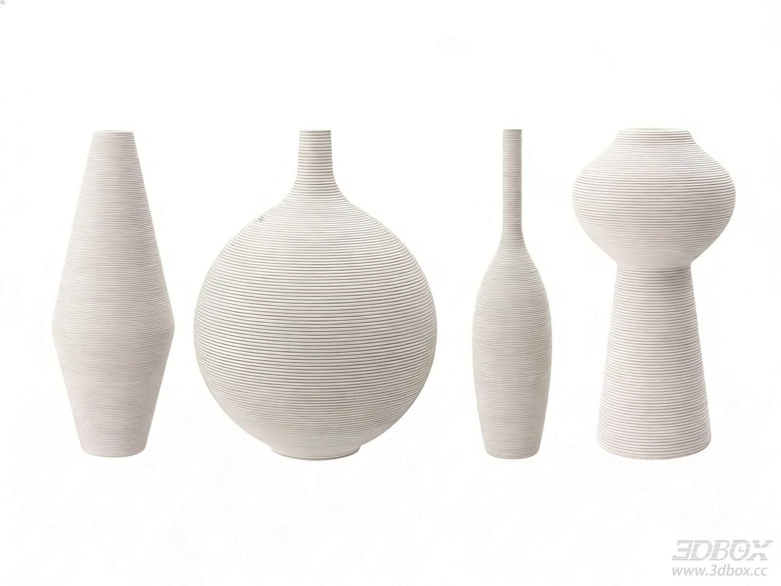 Modern White Ribbed Ceramic Vase Set