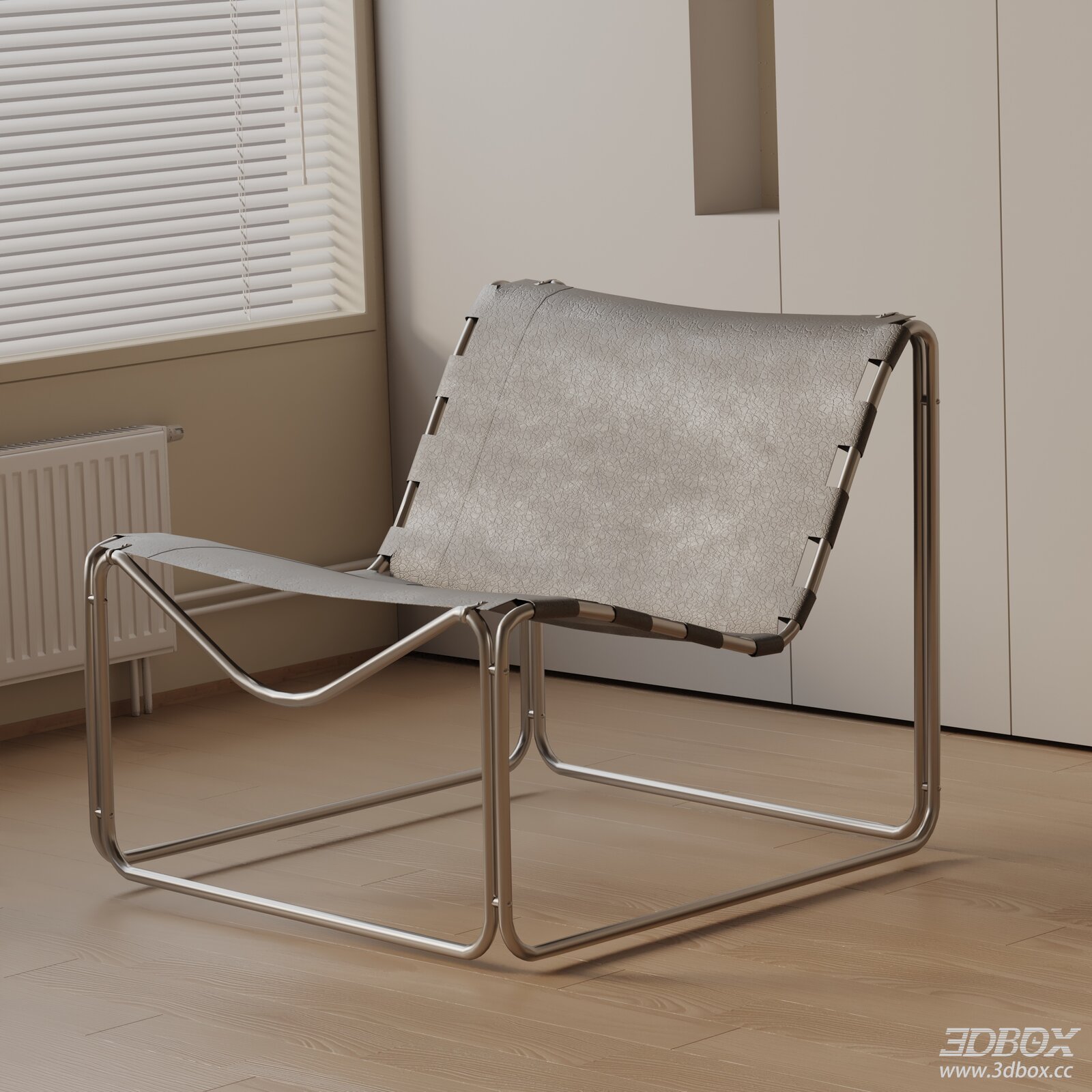 Modern Metal Frame Leather Lounge Armchair
