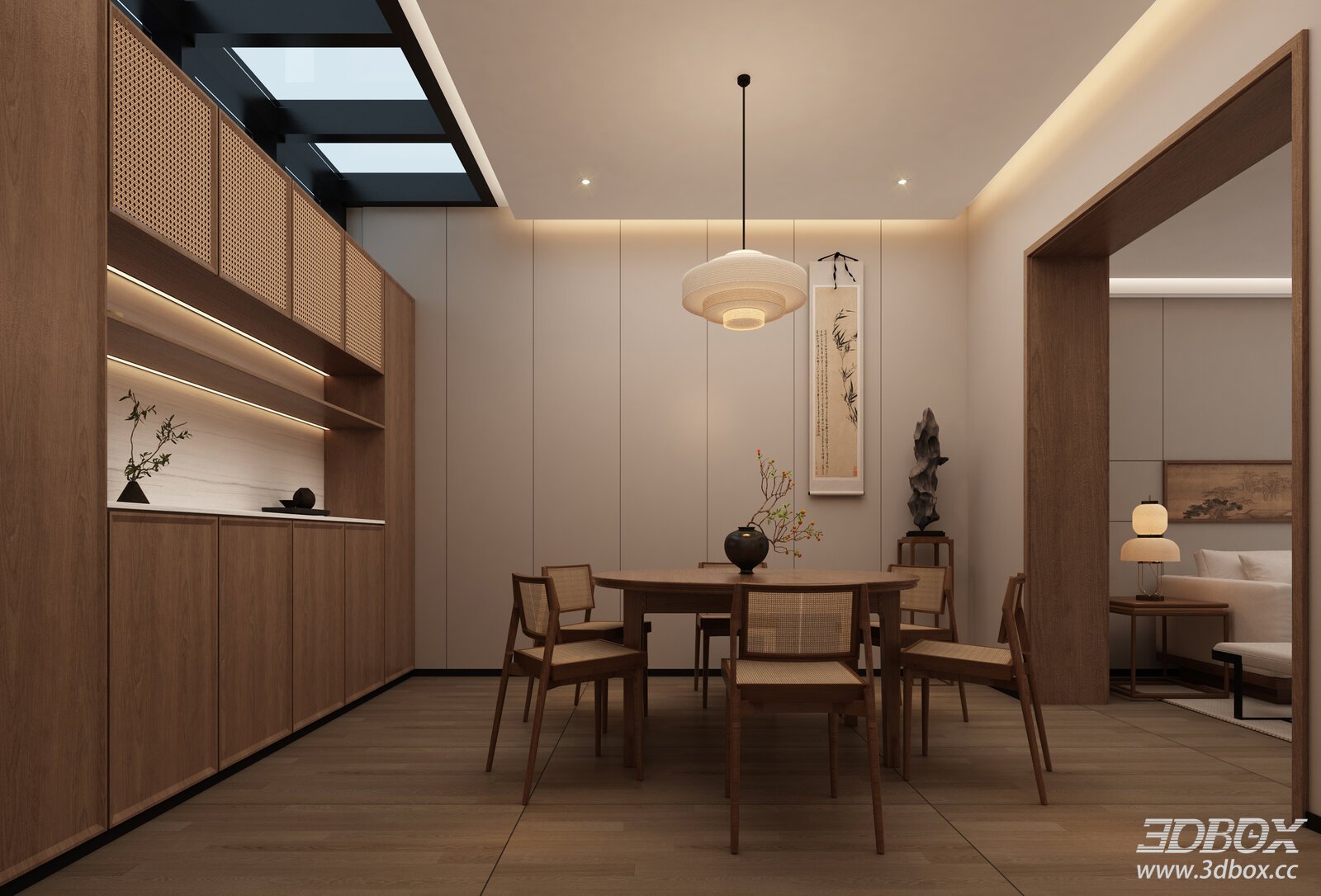 New Chinese Style Dining Room Interior Scene