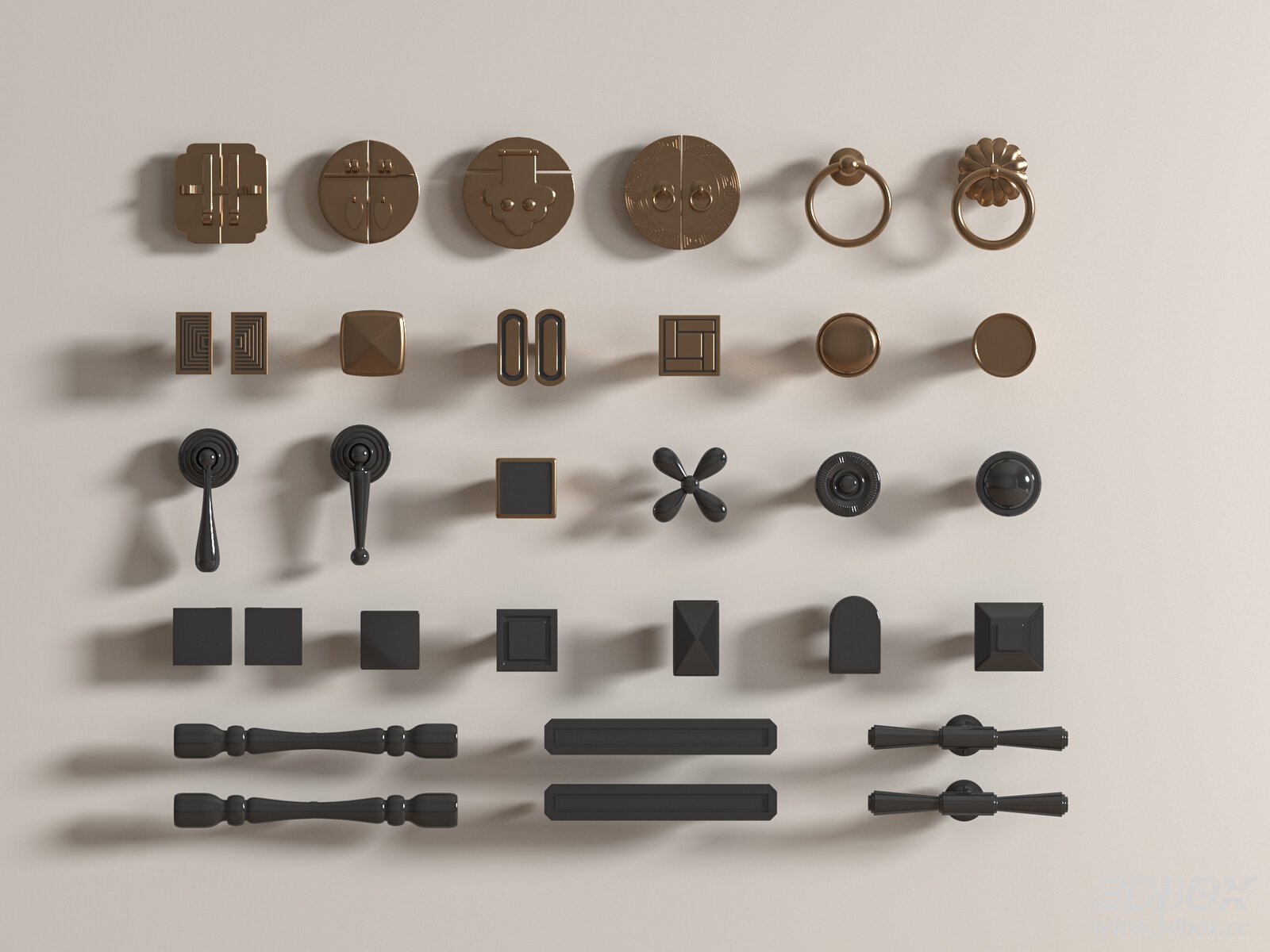 Modern Luxury Cabinet Handle Set, Brass and Black Hardware