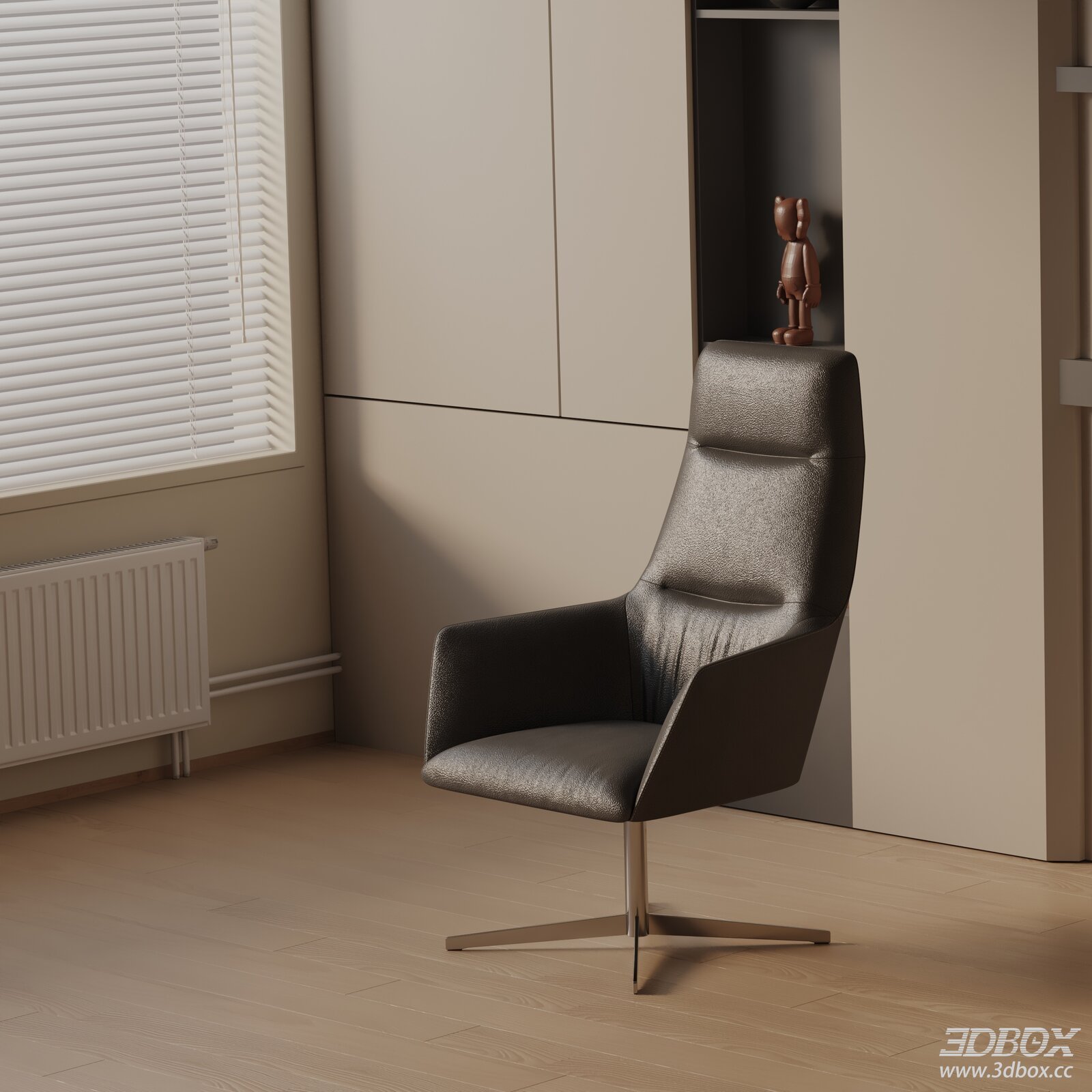 Modern Dark Leather Swivel Office Chair