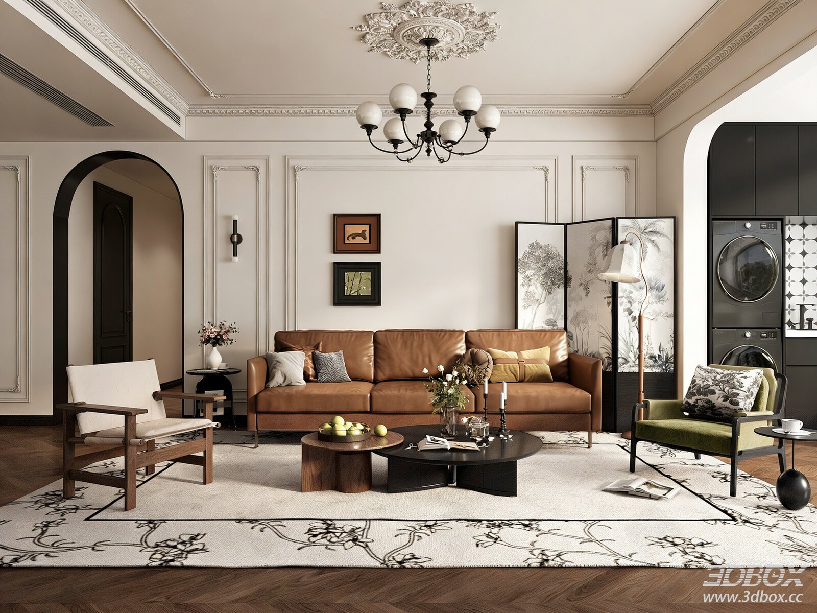 French Vintage Mid-Century Living Room Interior Scene