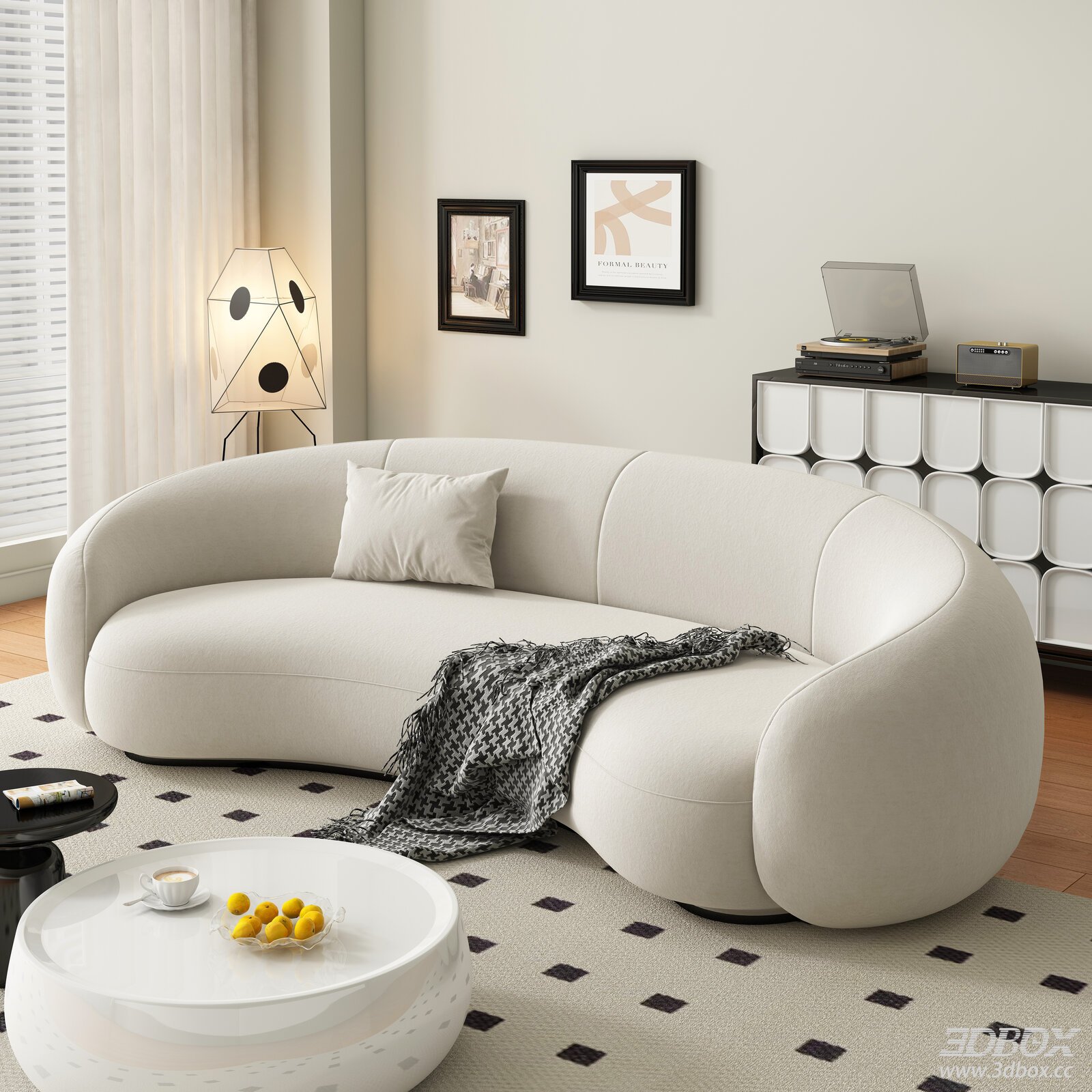 Modern Minimalist Curved Fabric Sofa Living Room Scene