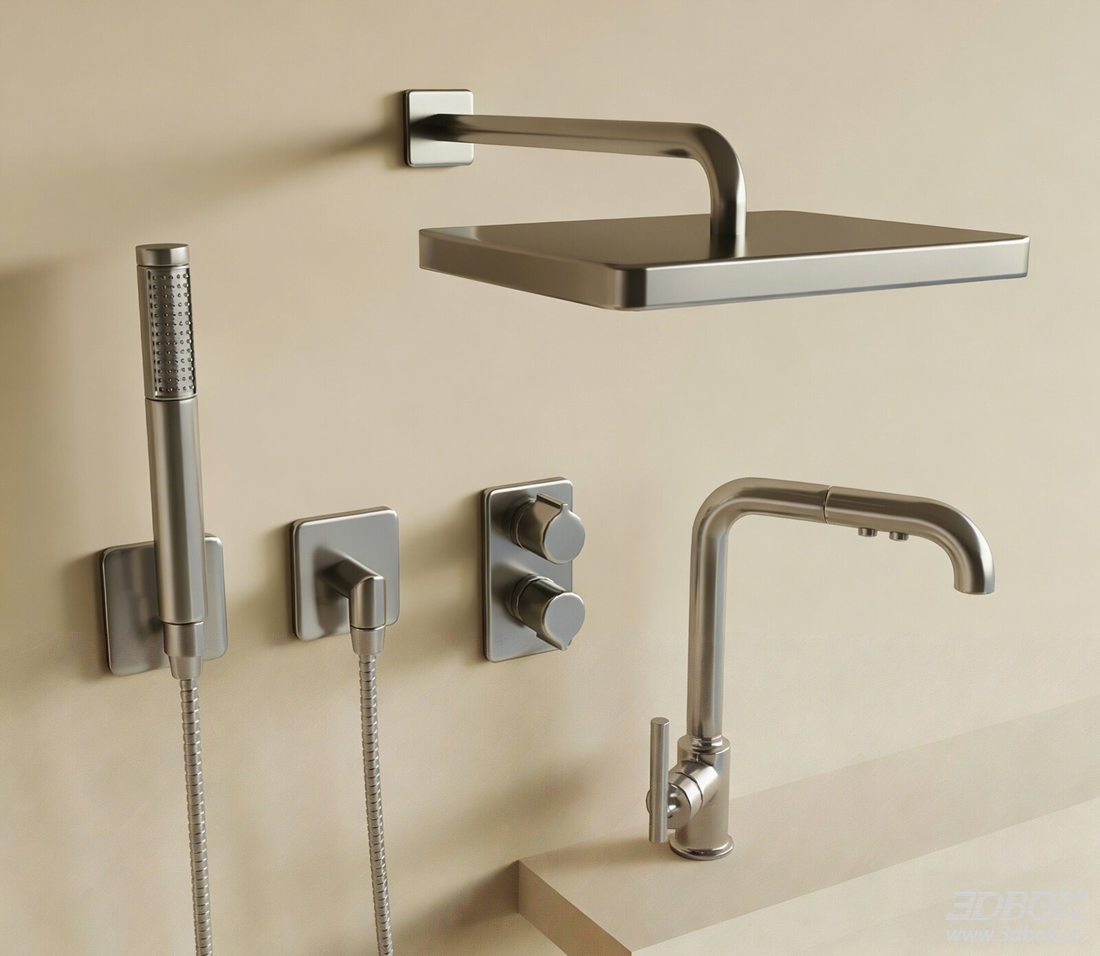 Modern Brushed Nickel Shower Faucet Set
