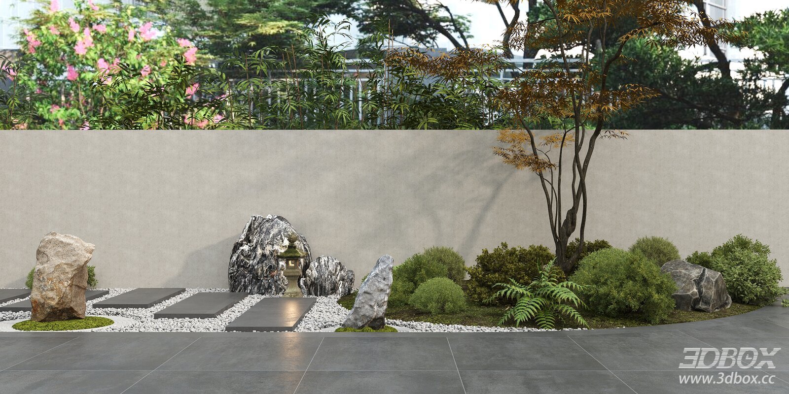 New Chinese Style Zen Courtyard Rock Landscape Plant Set