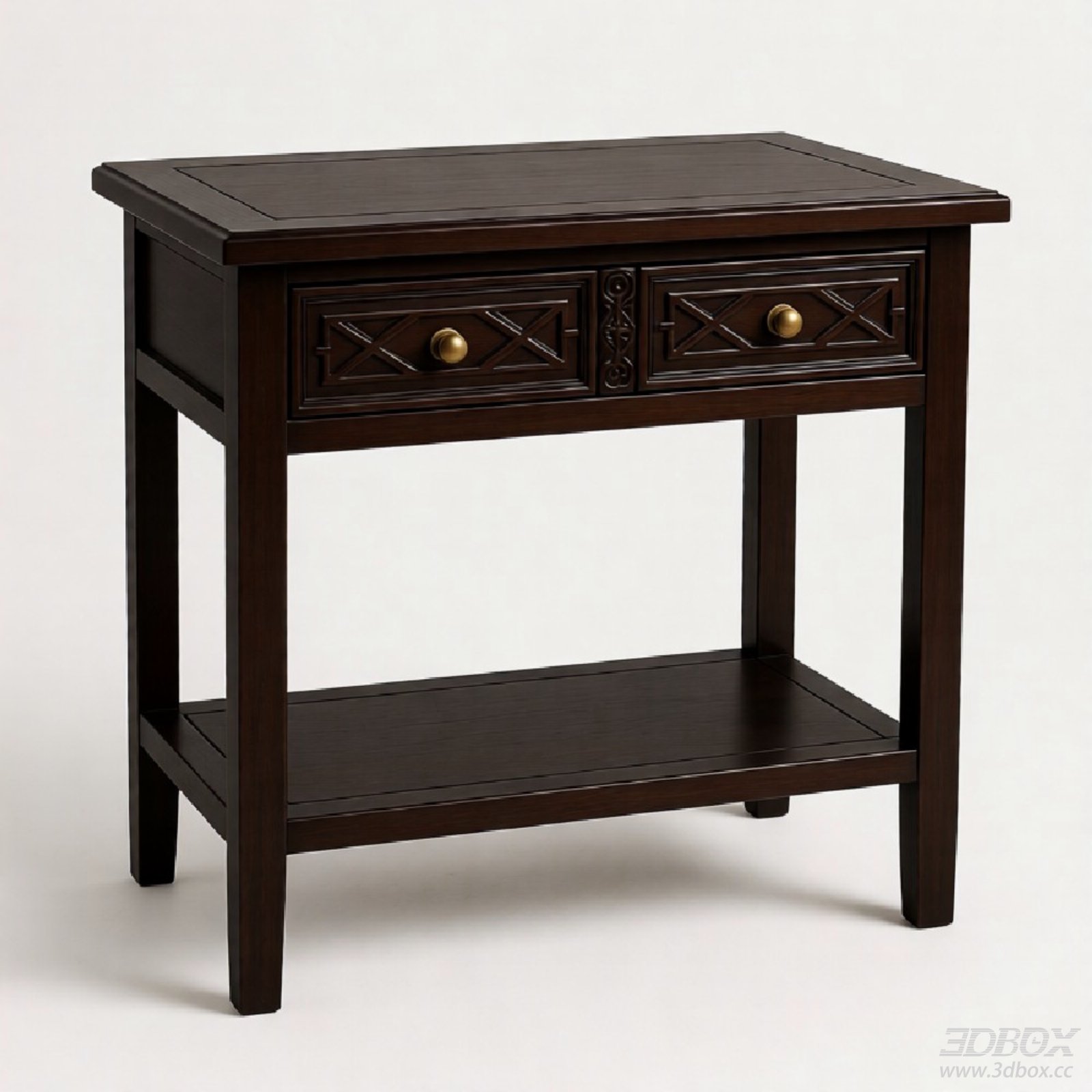 Chinese Style Dark Wooden Side Table with Drawers