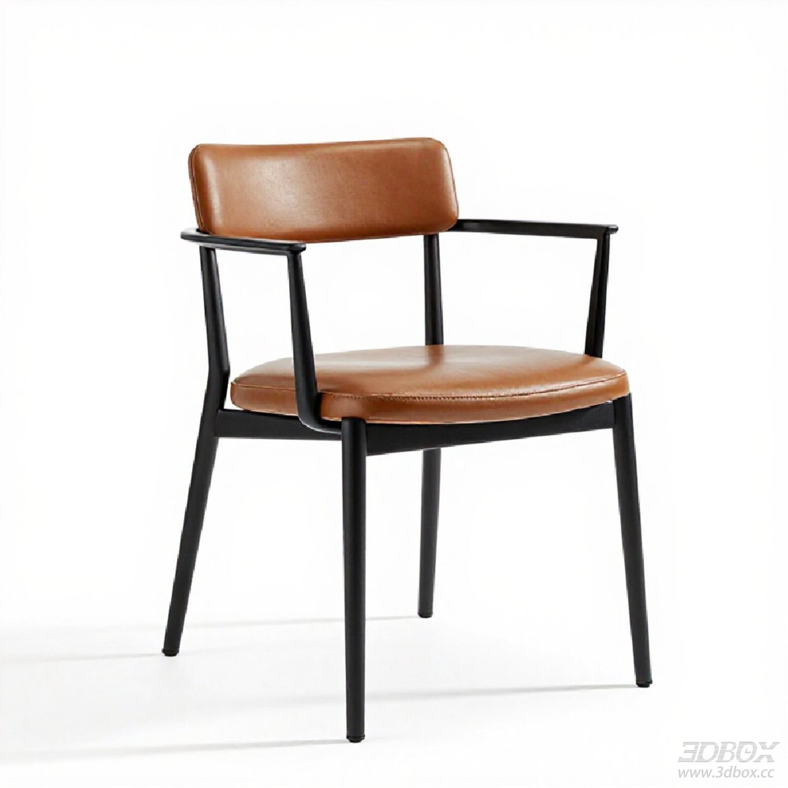 Modern Brown Leather Armchair with Black Wooden Frame
