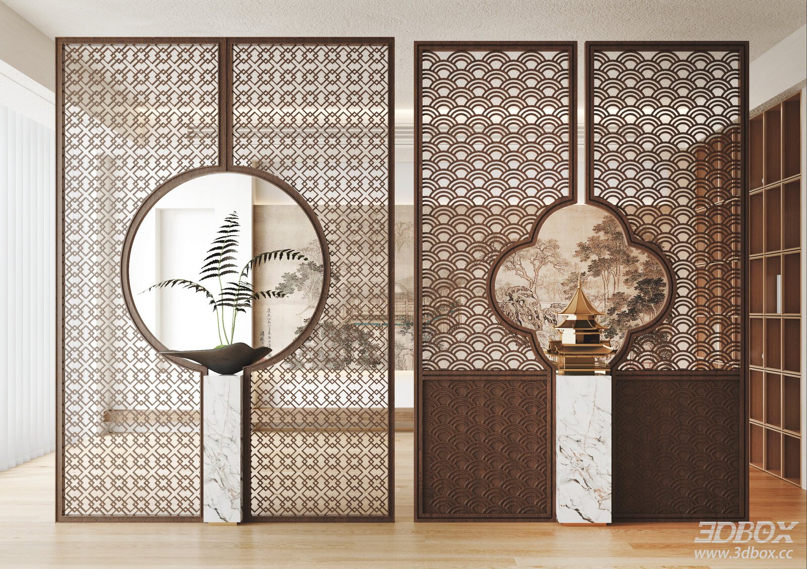 Modern Chinese Style Wooden Lattice Room Divider Partition