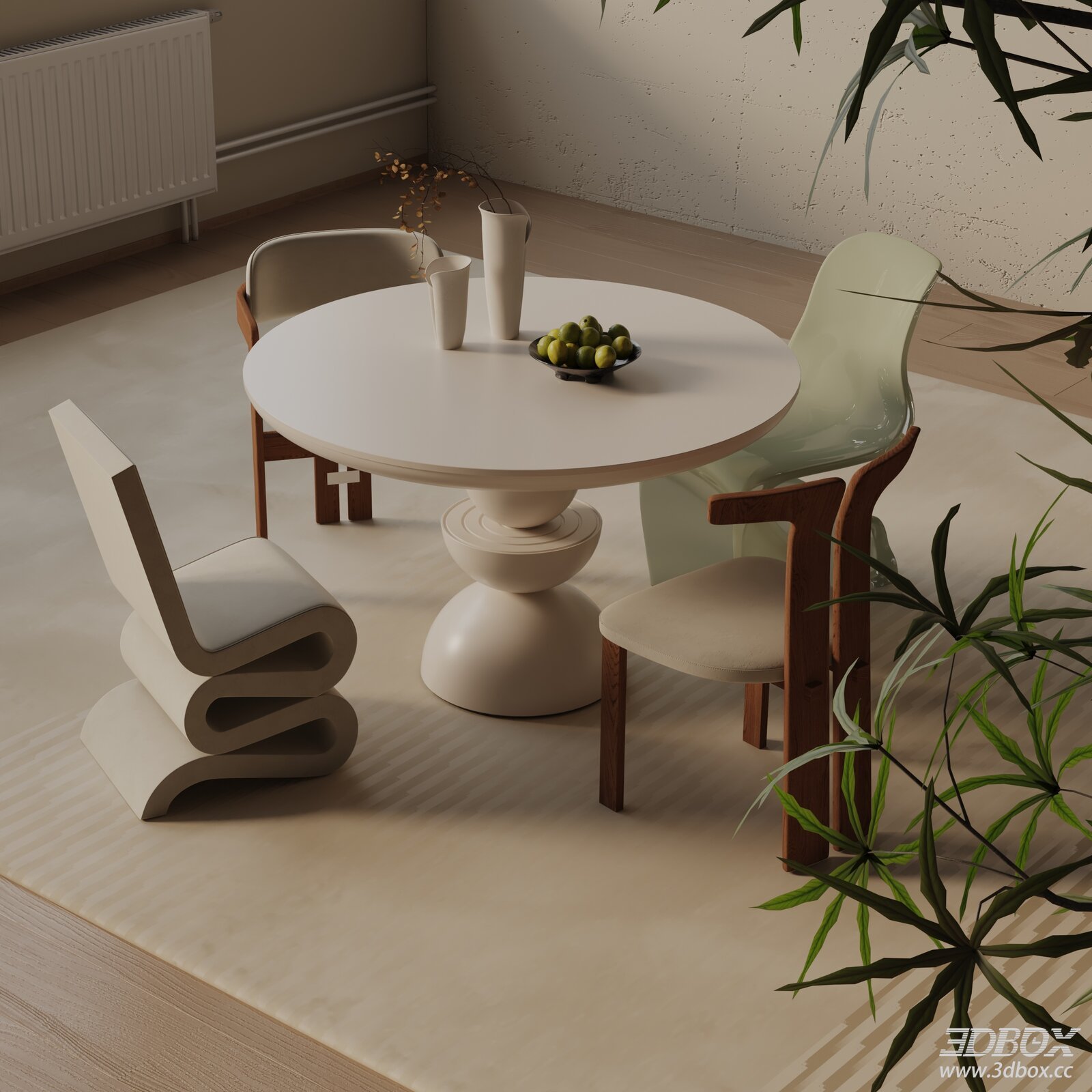Modern Minimalist Round Dining Table and Chairs Set
