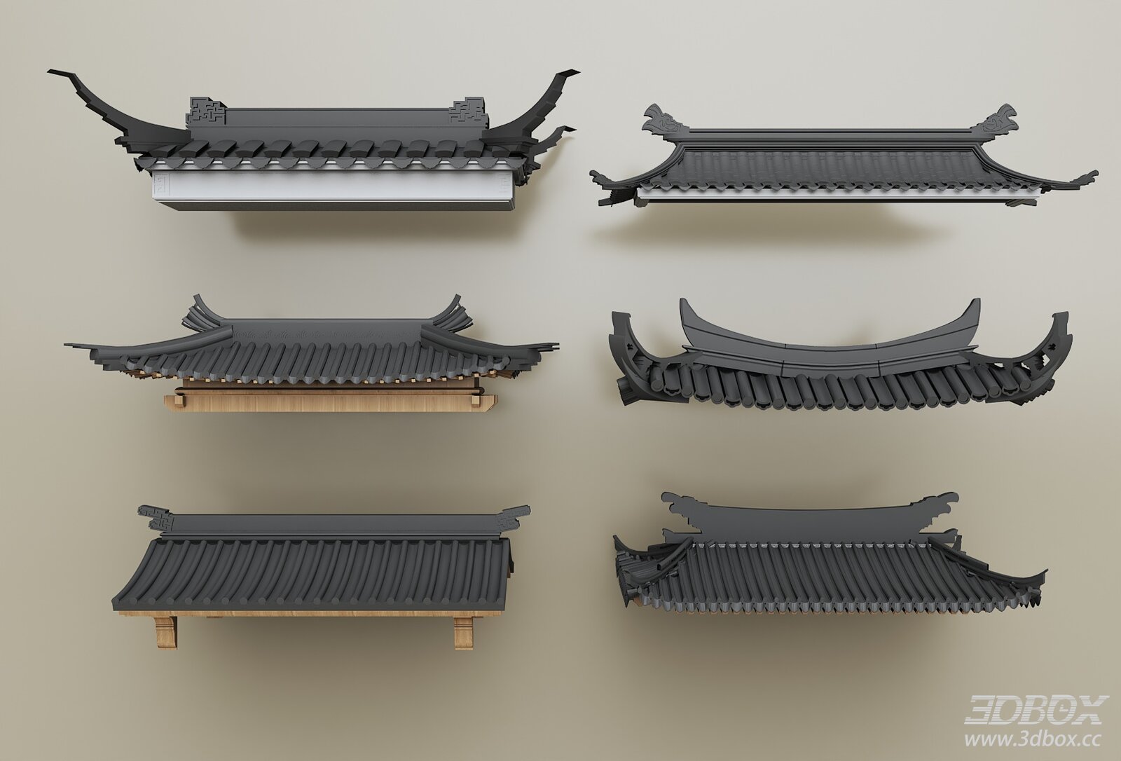 Chinese Traditional Eave Roof Tiles Facade Elements Set