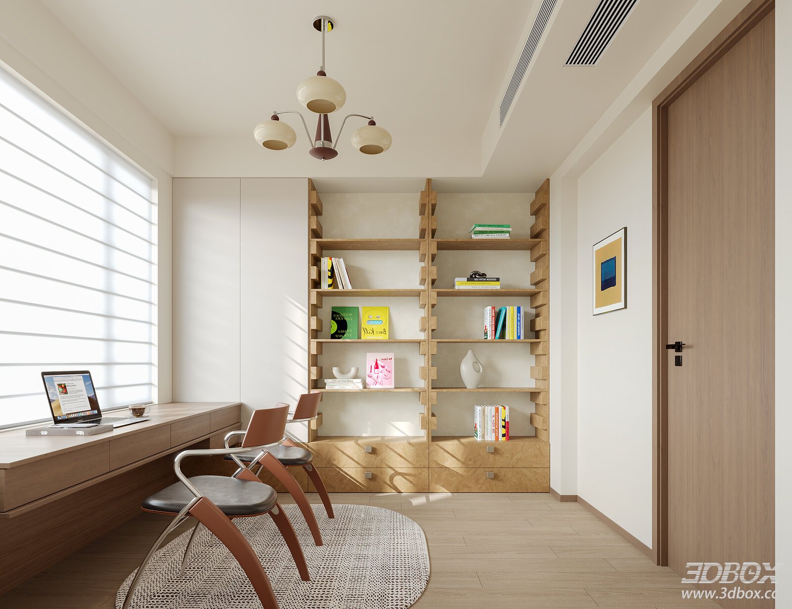 Mid-century Modern Work Room Study Interior Scene