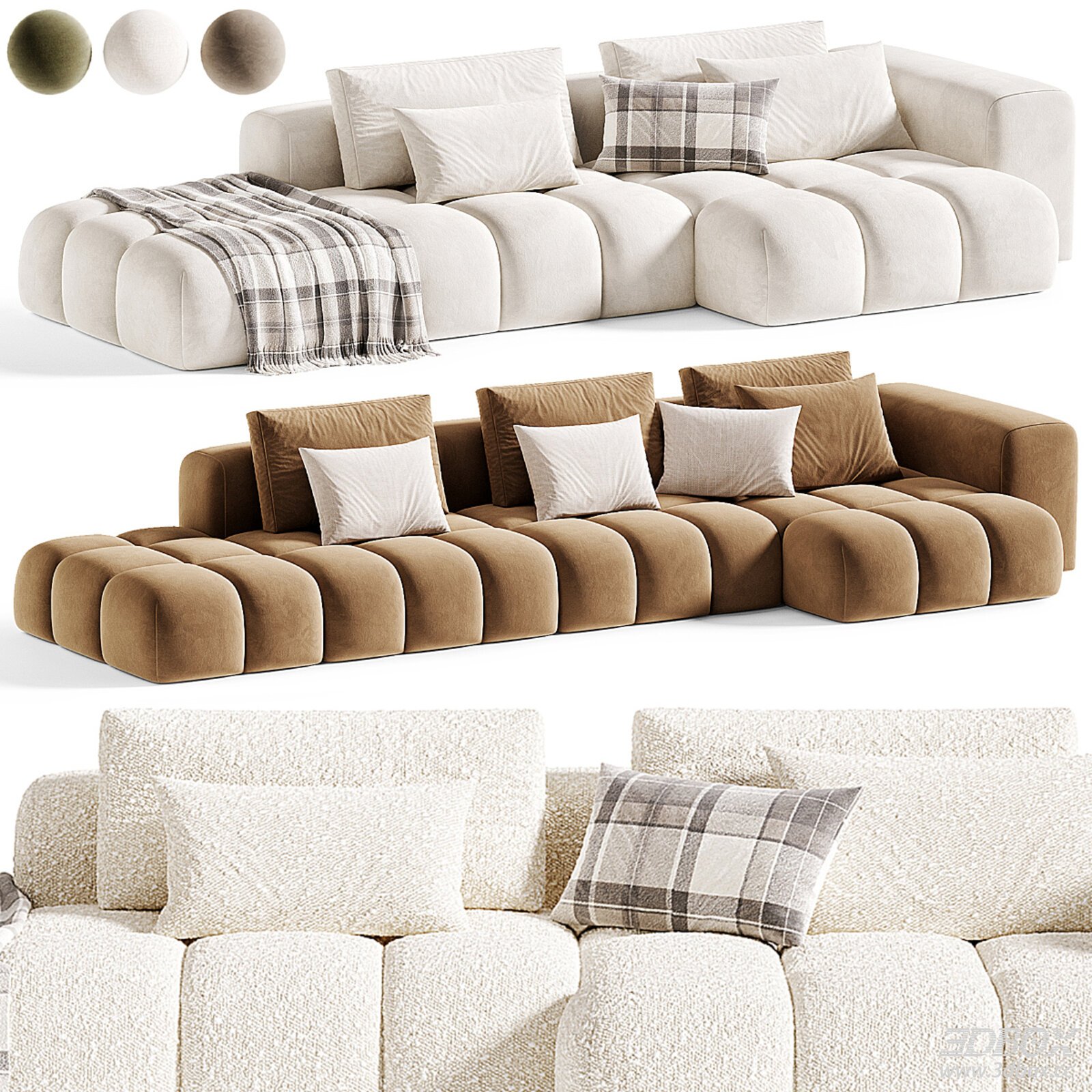 Modern Modular Sectional Sofa Set with Pillows and Blanket
