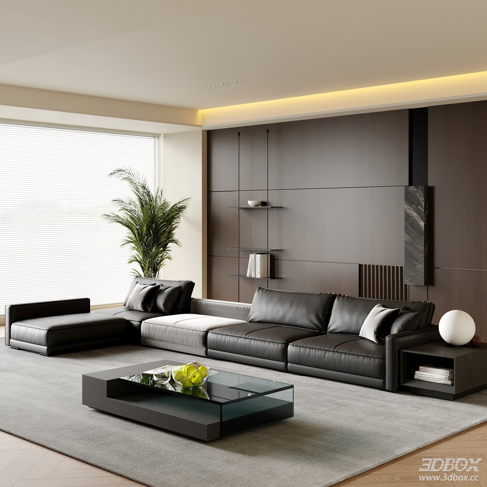 Modern Minimalist Leather Living Room Interior Scene