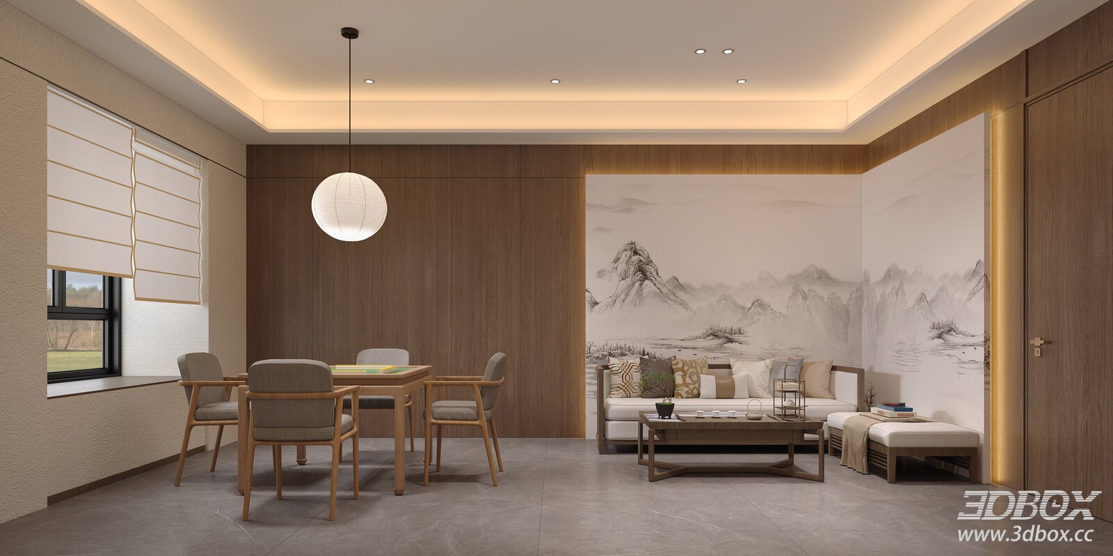 New Chinese Style Tea Room Interior with Leisure Furniture