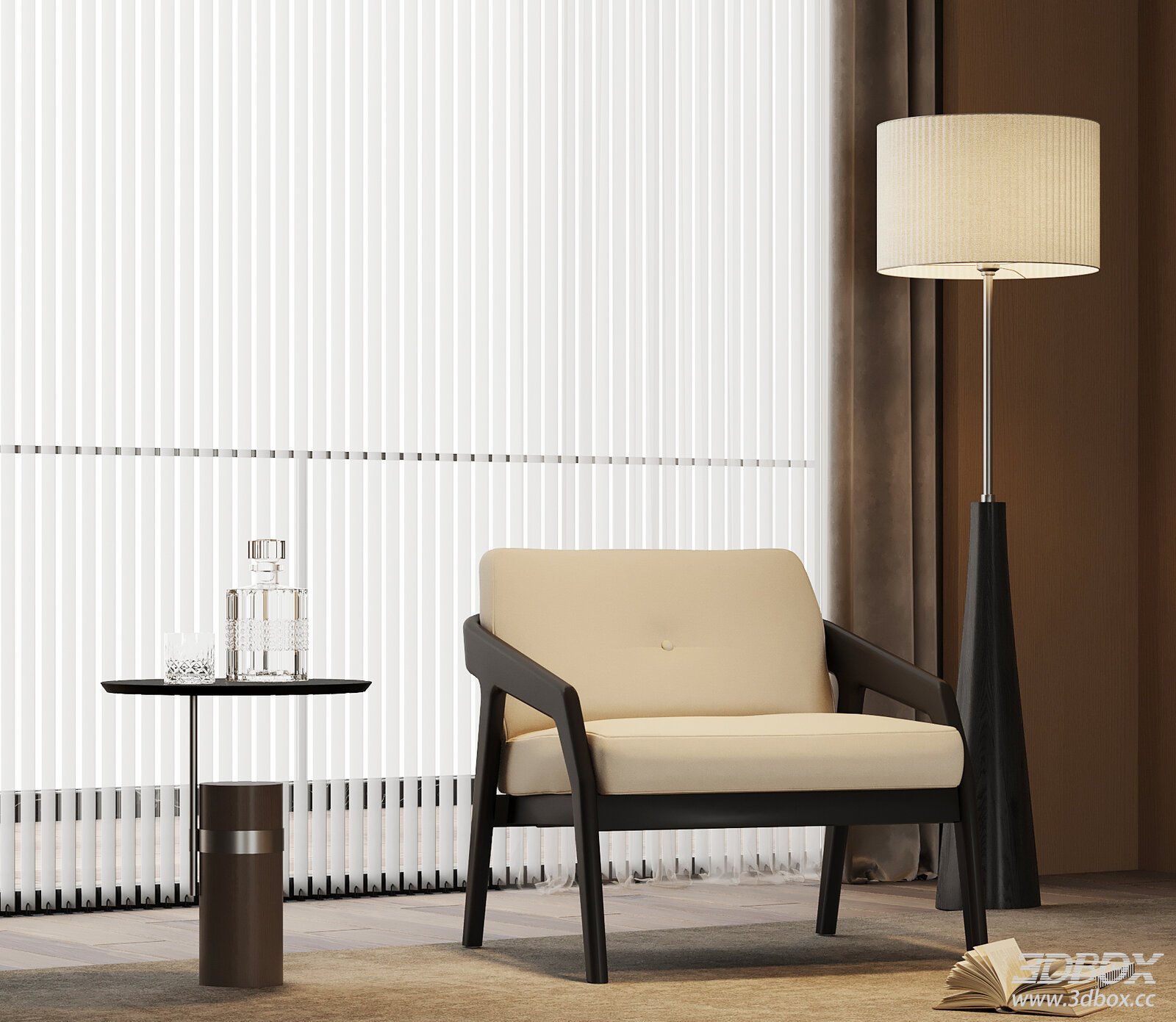 Modern Italian Style Armchair with Side Table and Floor Lamp