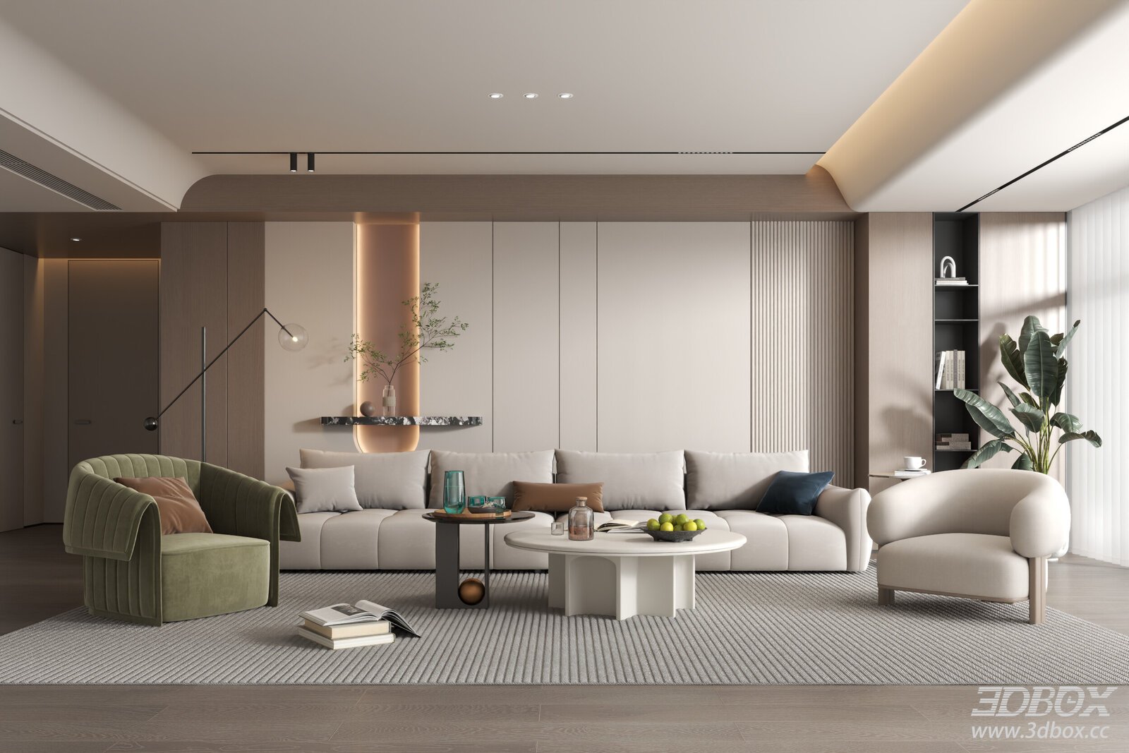 Modern Minimalist Living Room Sofa Coffee Table Interior Scene