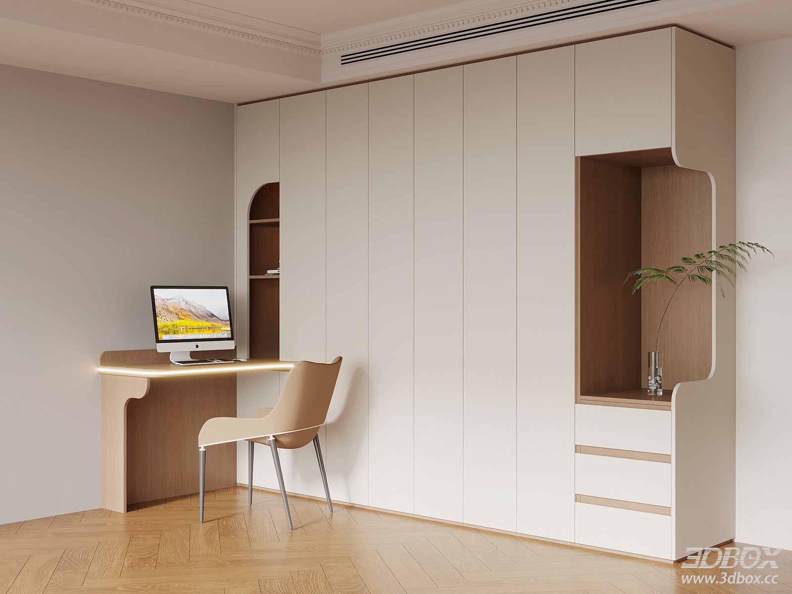Modern Minimalist Integrated Wardrobe Desk Chair Set