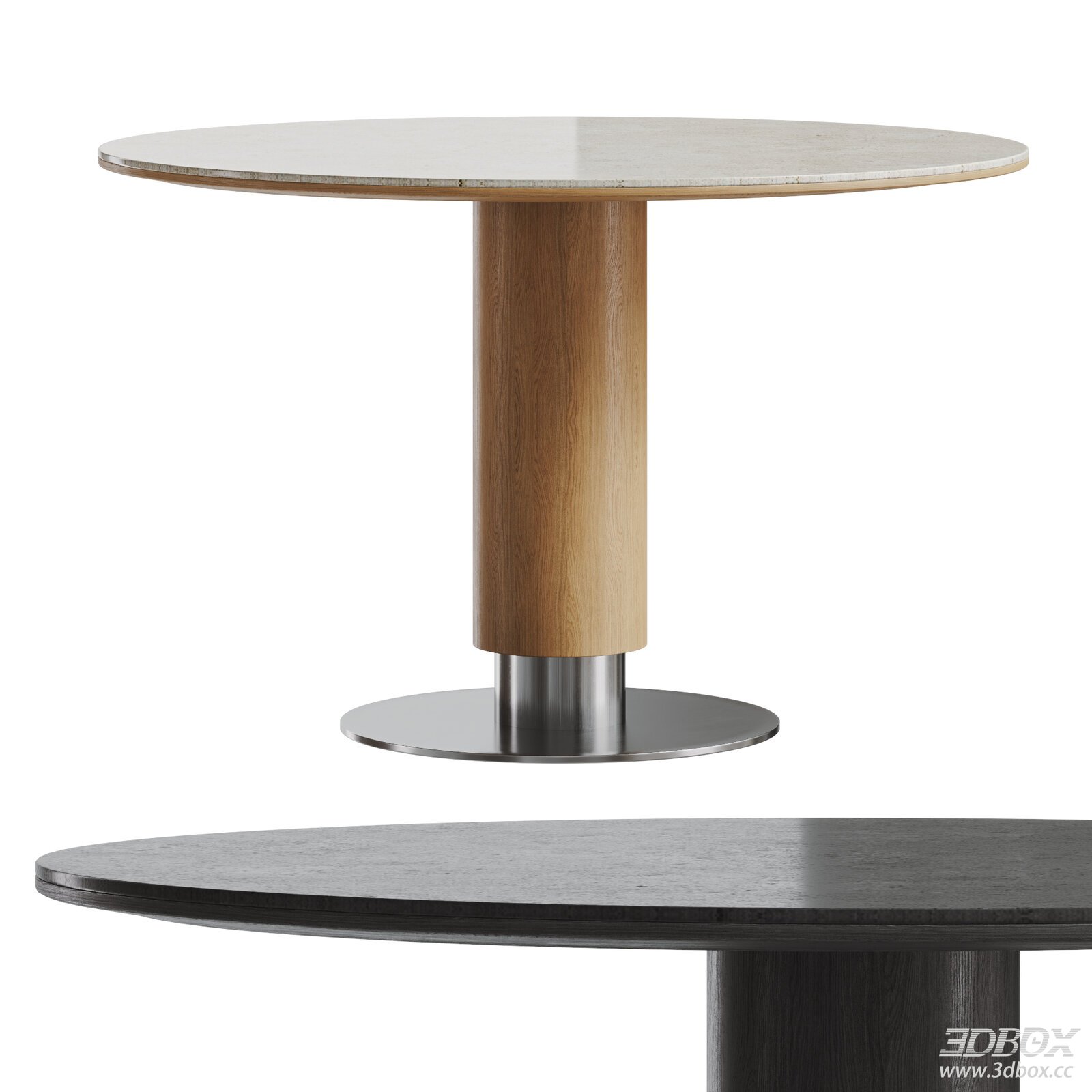 Nordic Round Stone Top Dining Table with Wood and Metal Base