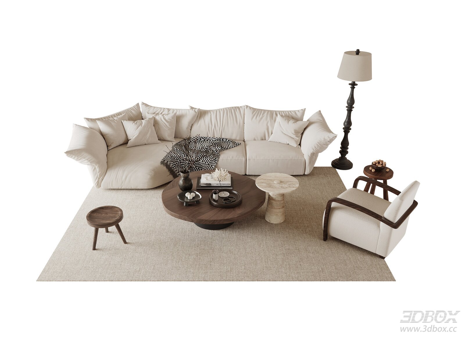 Modern French Style Fabric Sofa Set with Coffee Tables