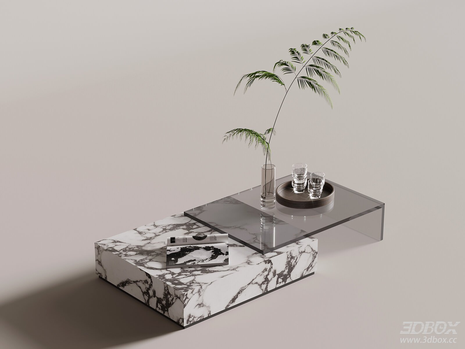 Modern Marble Glass Splicing Coffee Table