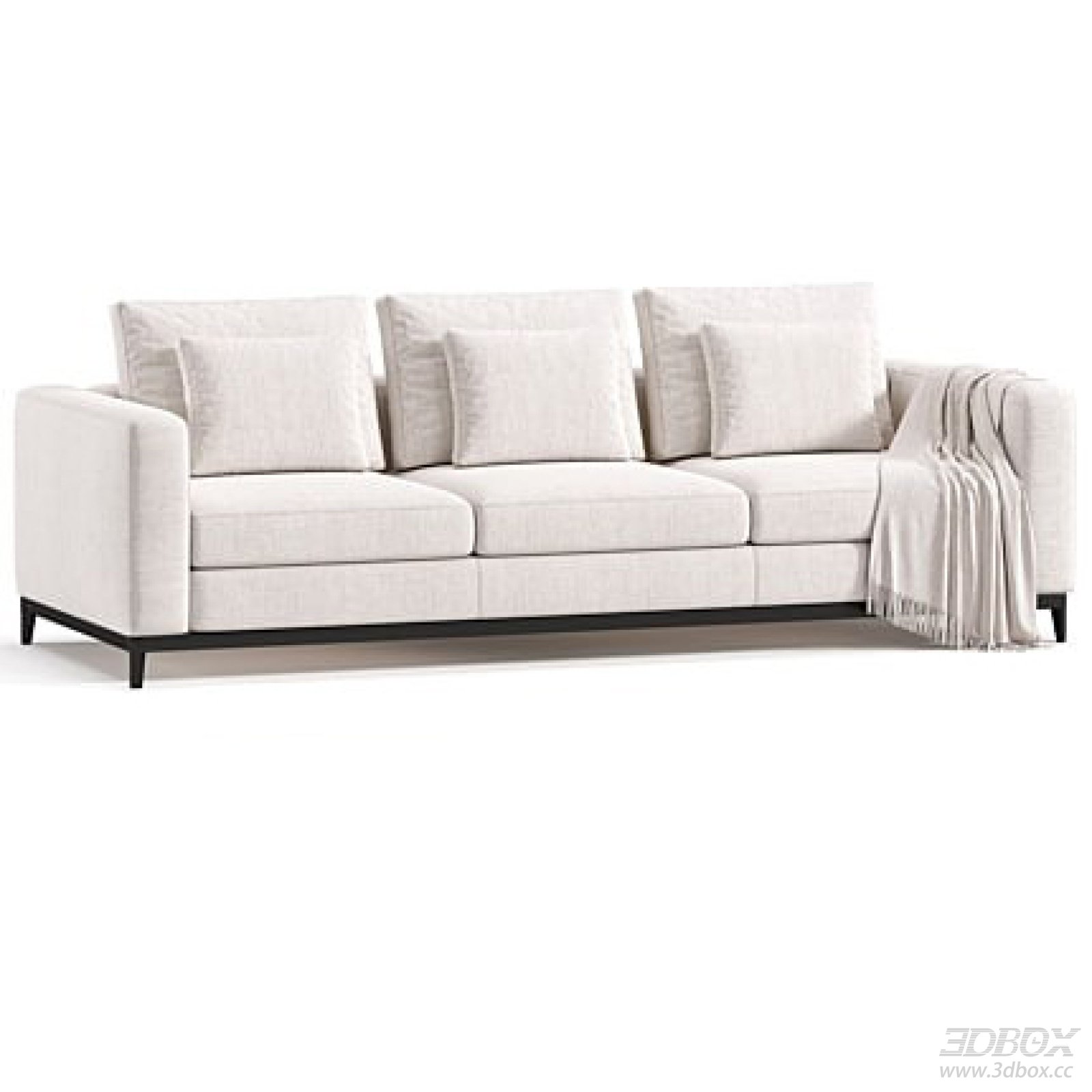 Modern 3-seater Beige Fabric Sofa with Metal Base