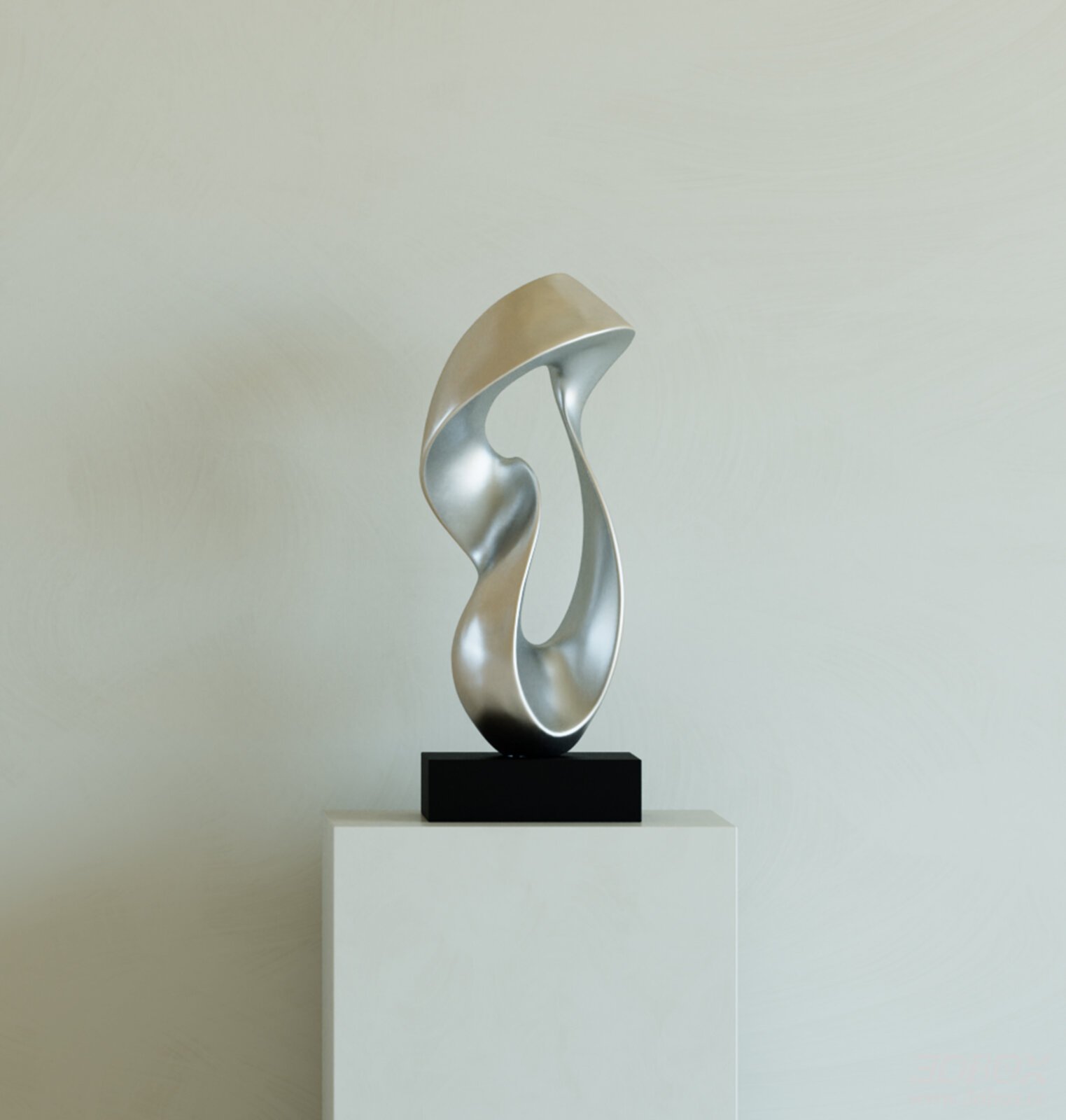 Modern Abstract Metallic Silver Sculpture Decor Ornament