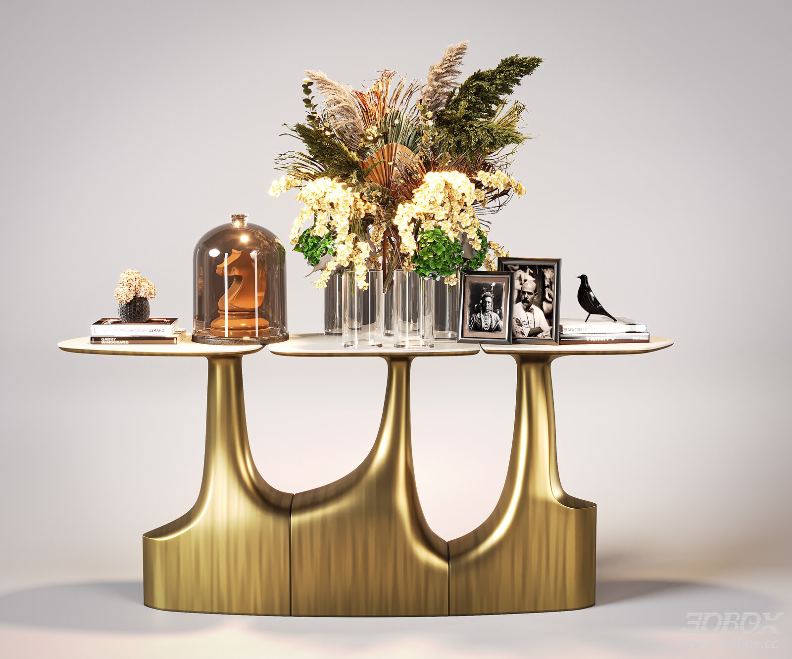 Modern Luxury Brass Marble Console Table with Decor Set