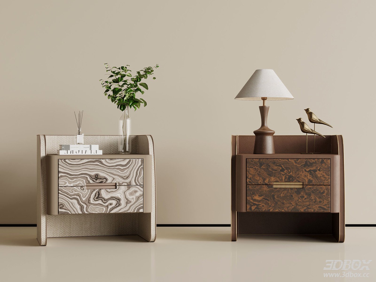 Modern Luxury Nightstand Bedside Table Set
