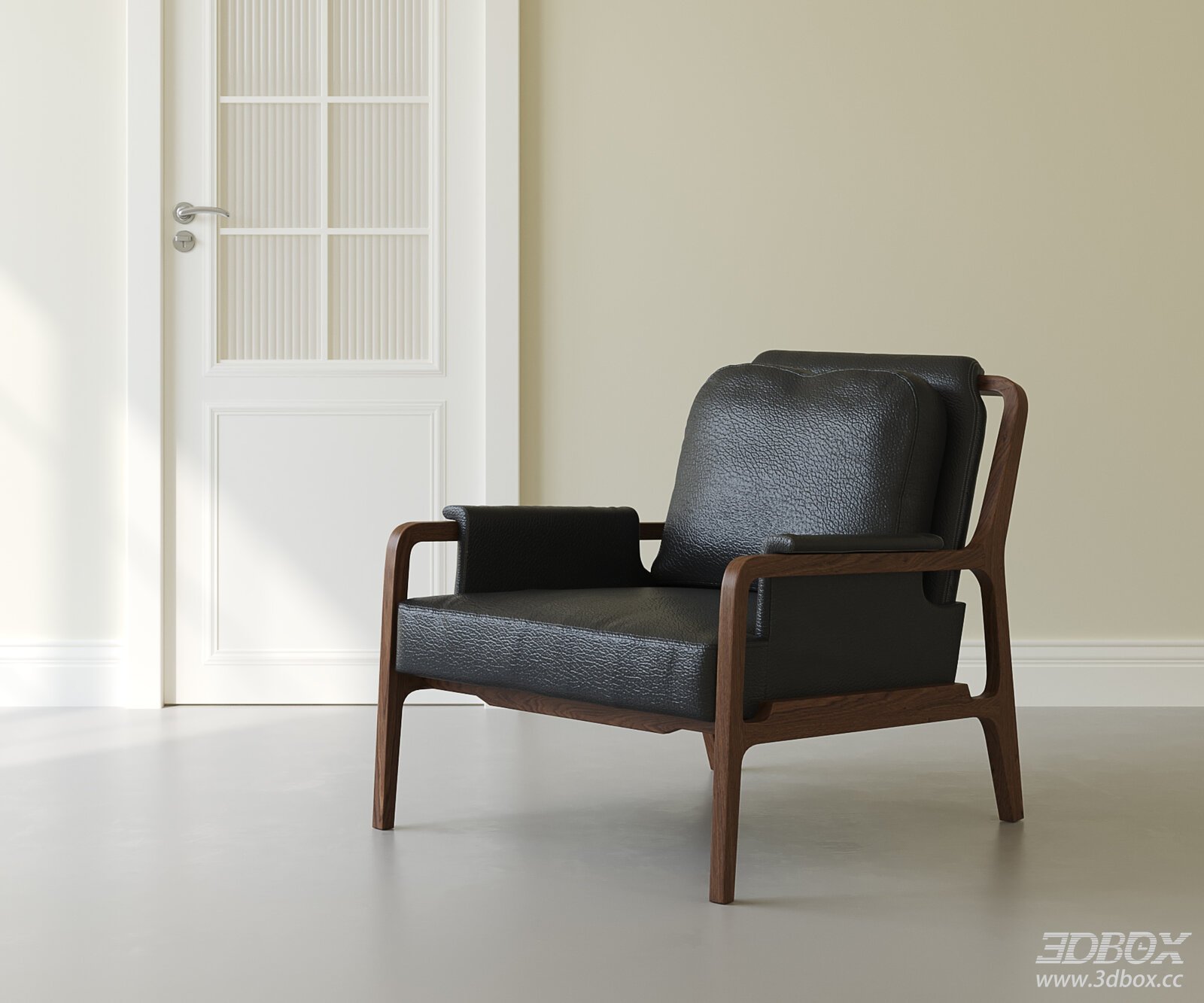 Wabi Sabi Vintage Leather Upholstered Armchair Walnut Frame