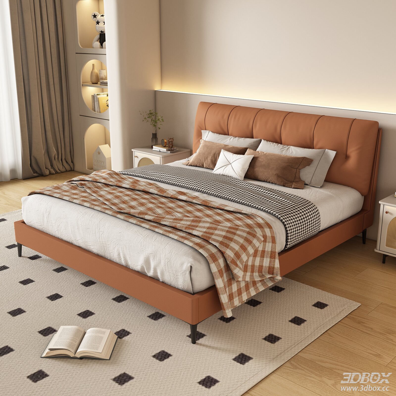 Modern Leather Upholstered Double Bed Bedroom Set