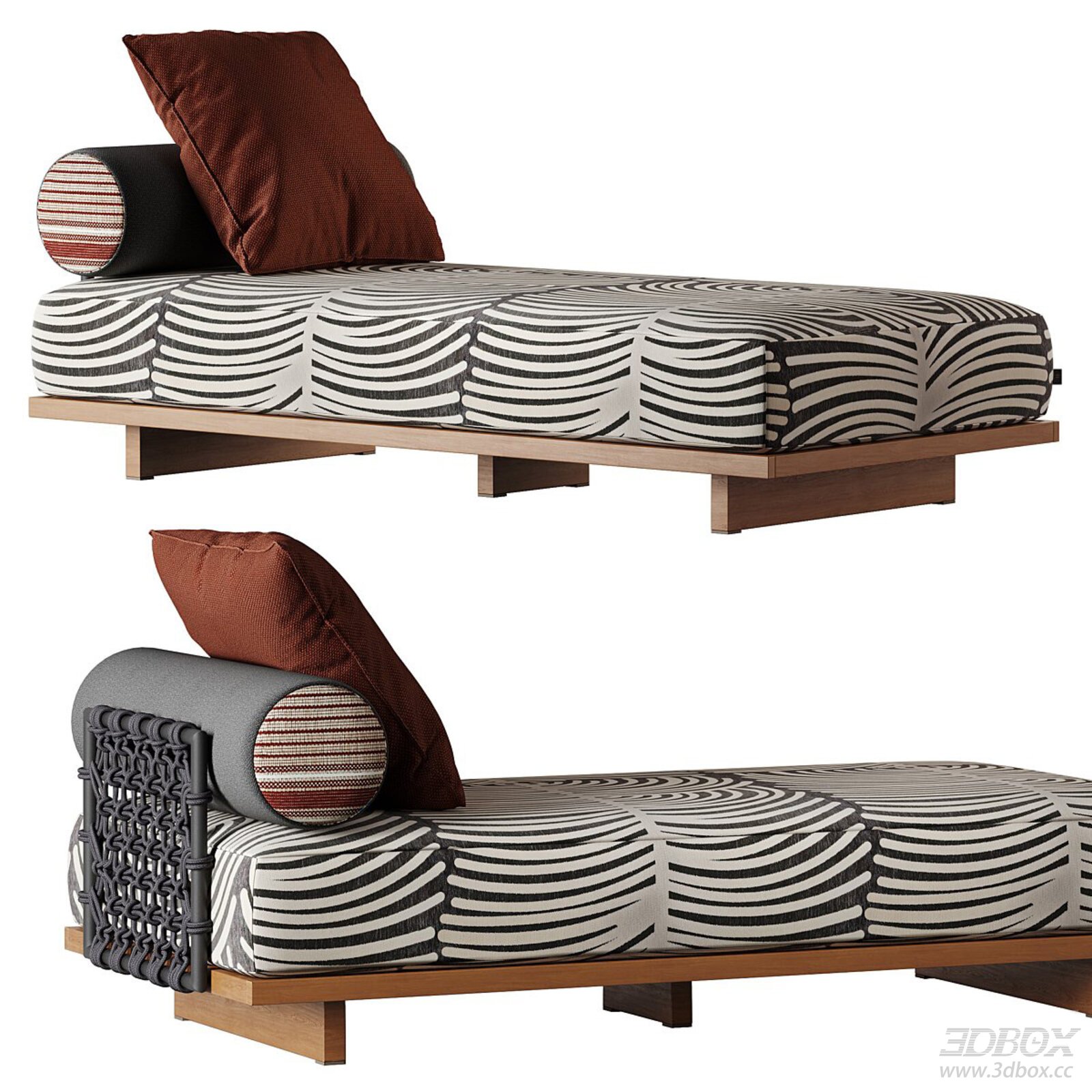 Modern Fabric Chaise Lounge Daybed with Wooden Base