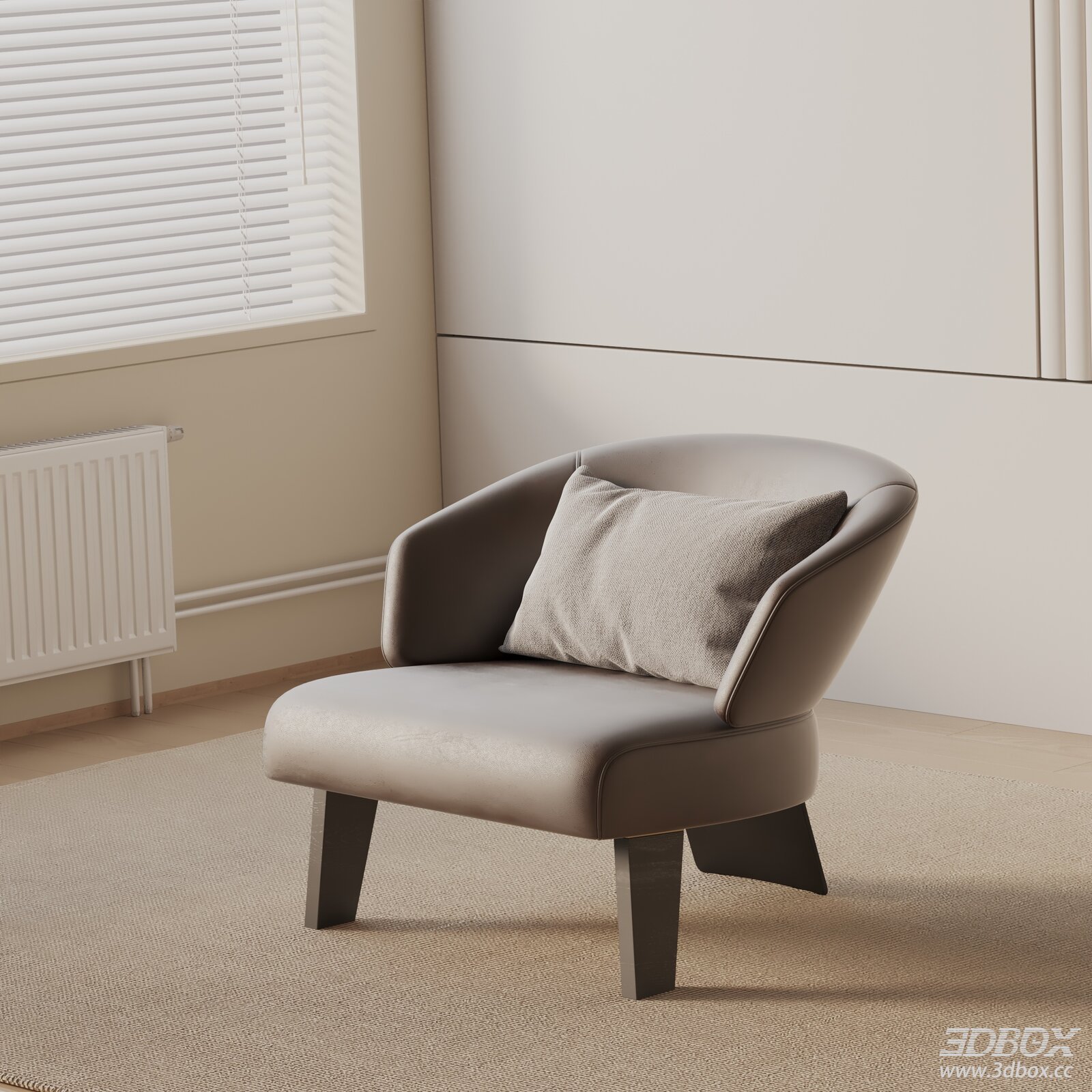 Modern Leather Armchair with Fabric Pillow