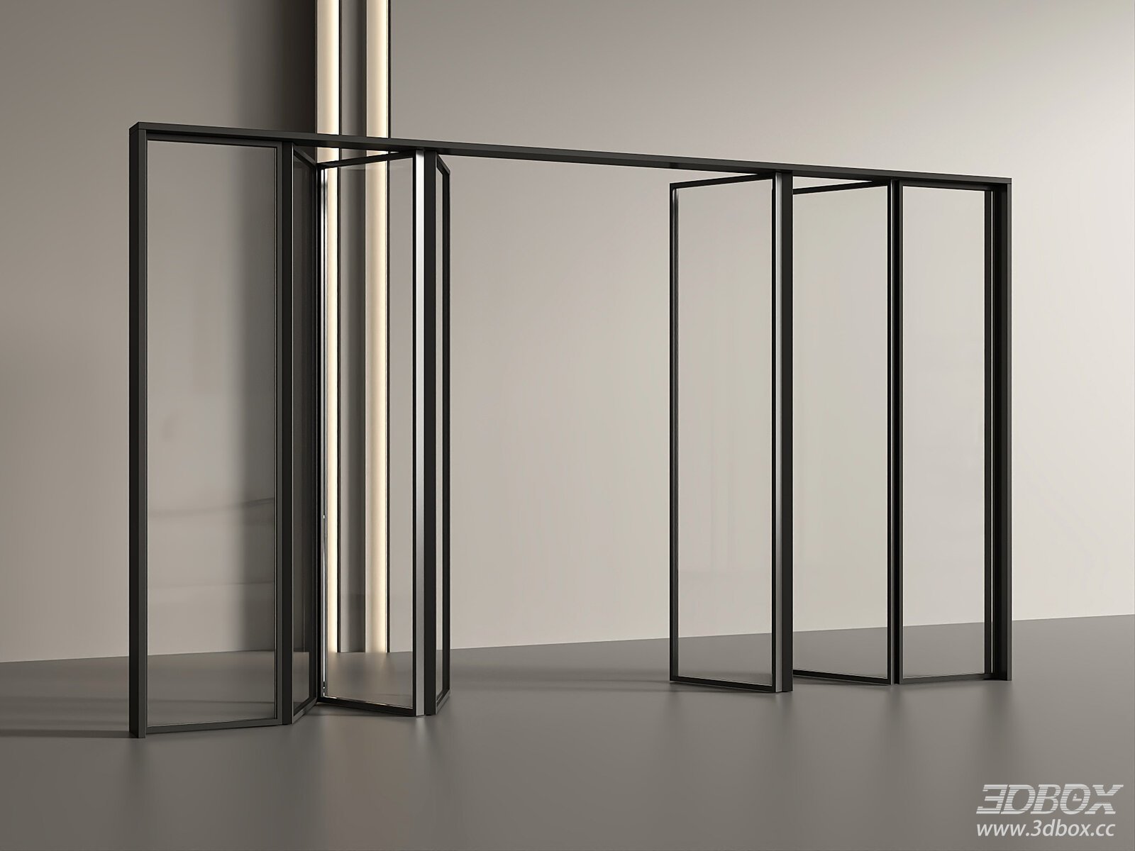 Modern Folding Glass Door with Black Metal Frame