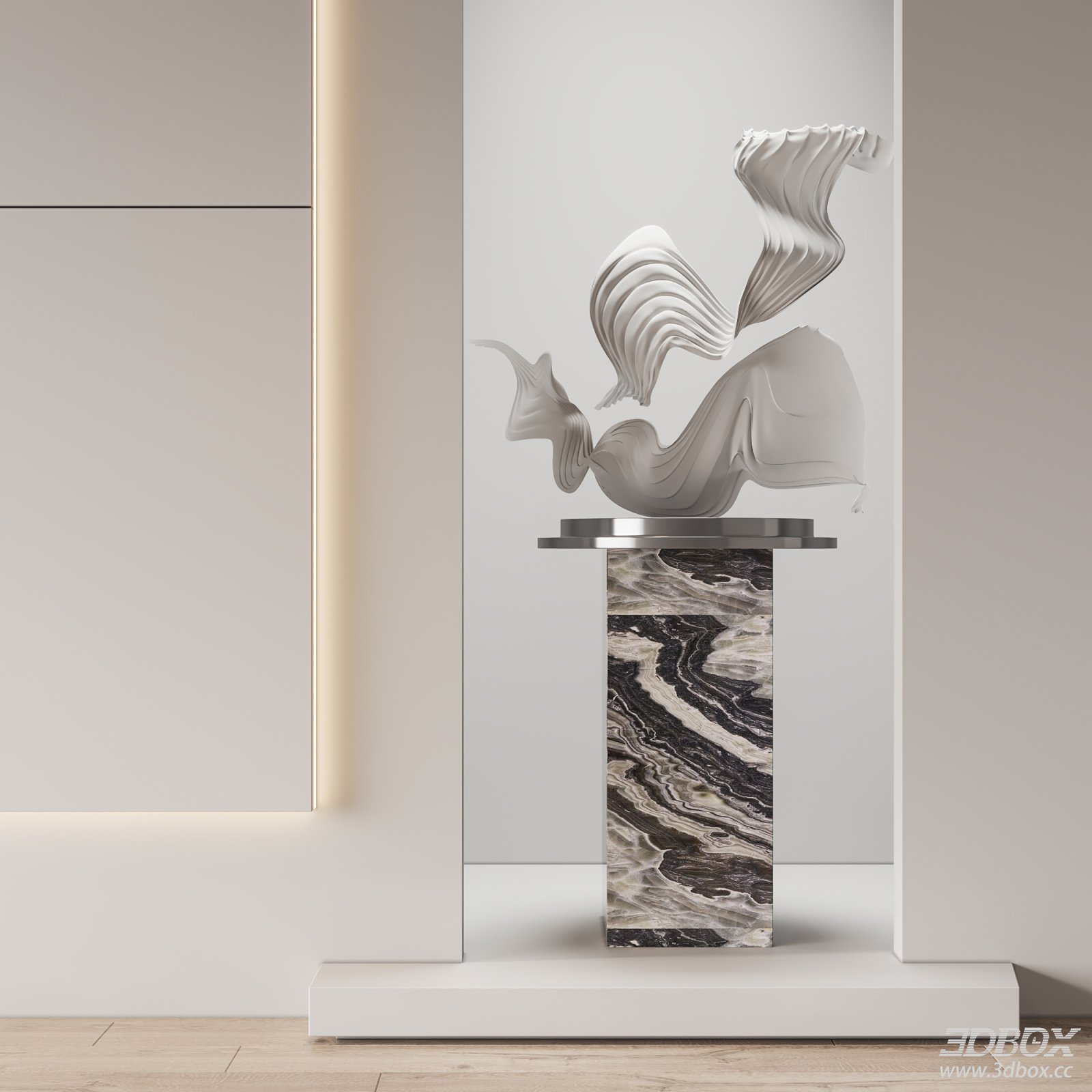 Abstract Flowing Modern Sculpture with Marble Pedestal