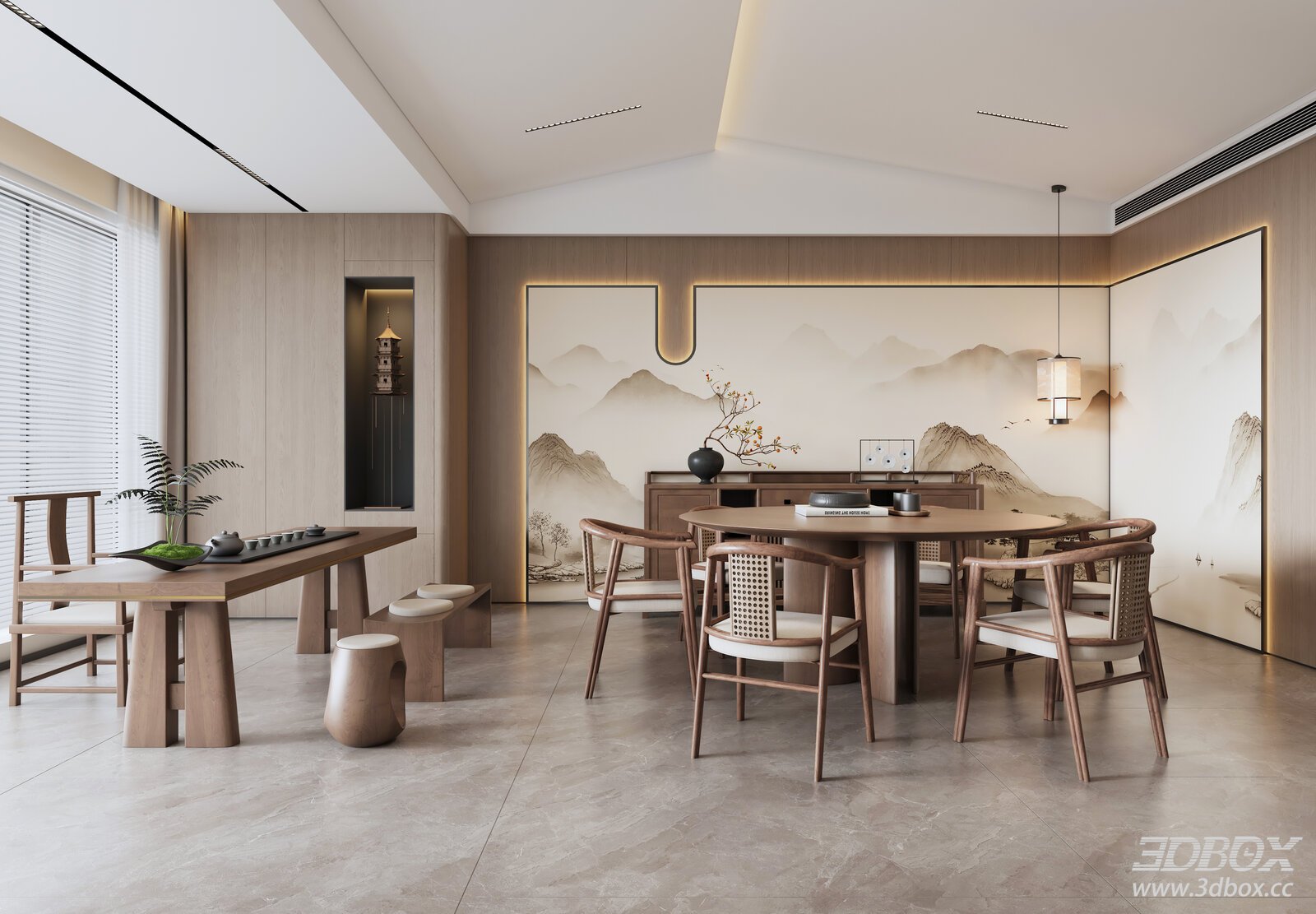 New Chinese Style Dining Room Song Dynasty Aesthetics Tea Dining Space