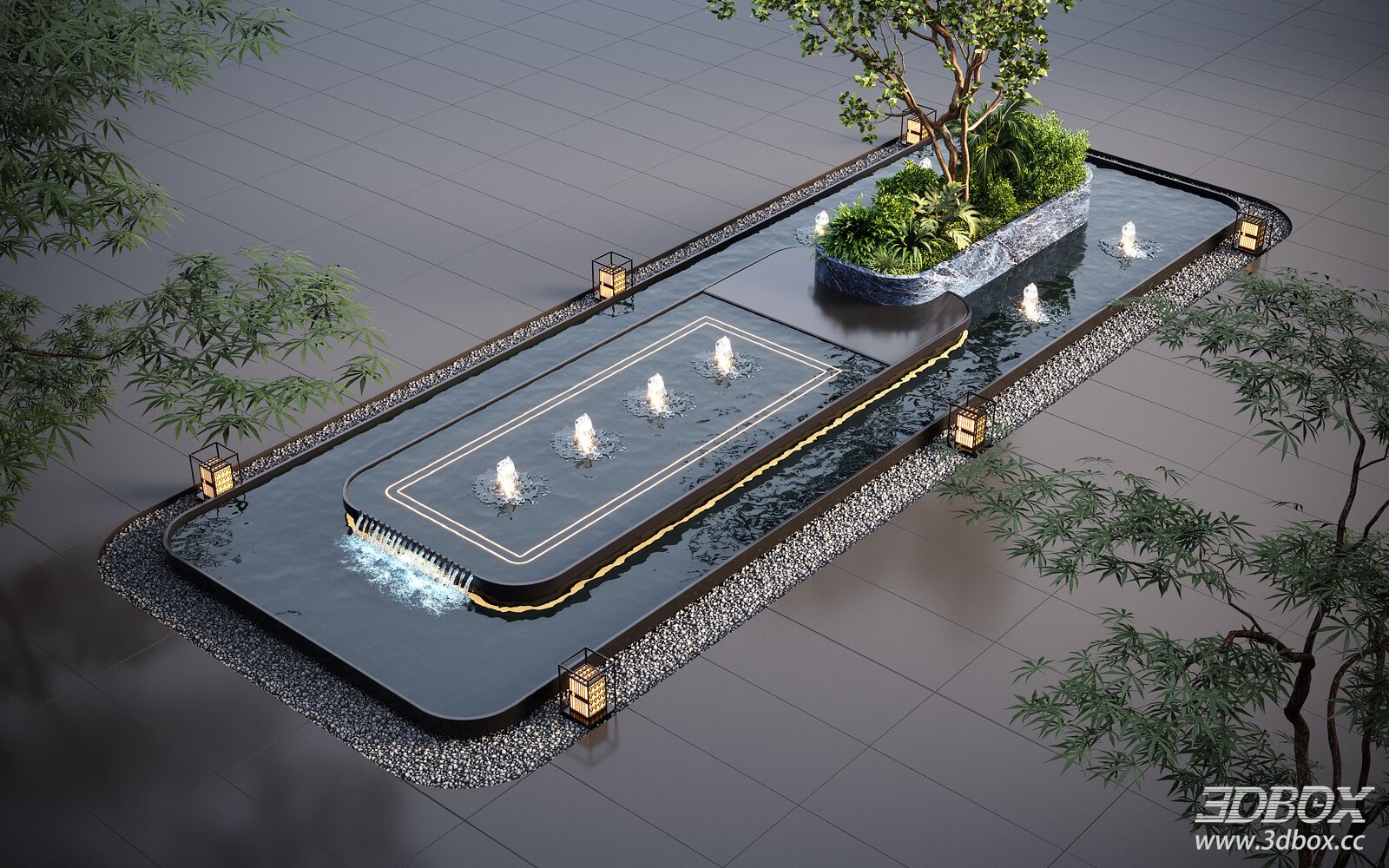 Modern Courtyard Cascading Water Fountain Landscape Feature