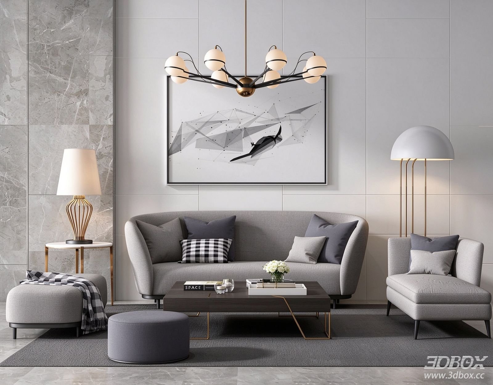 Modern Luxury Living Room Fabric Sofa Coffee Table Set
