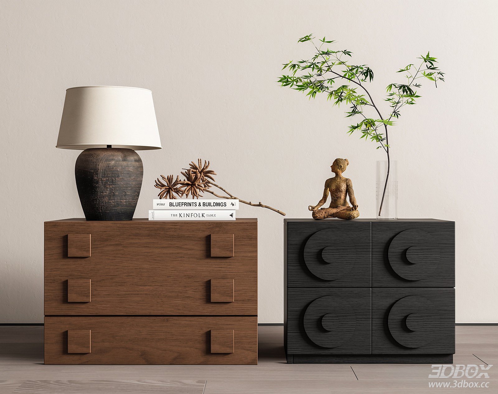 Mid Century Modern Wooden Nightstand Set
