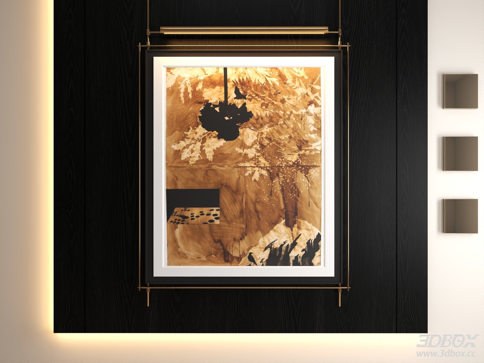 Luxury Abstract Decorative Wall Art Frame with Brass Lighting